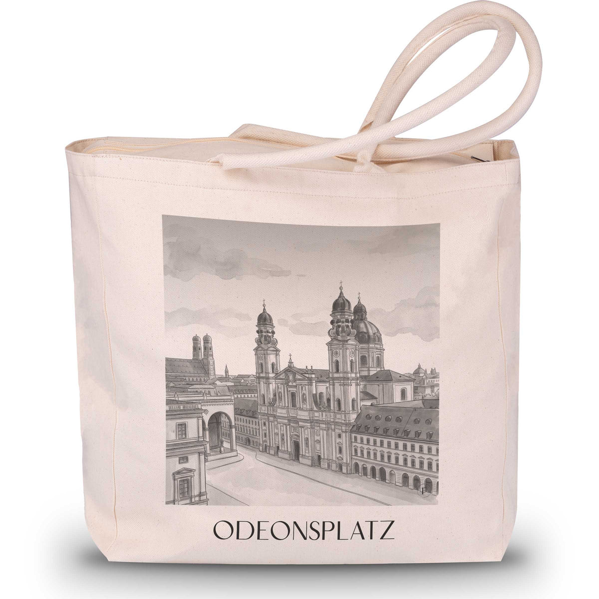 Odeonsplatz Shopping Tasche - München - Deutschland Tote Bag - Einkaufstasche im Aquarell Schwarz-Weiß Stil - favplace