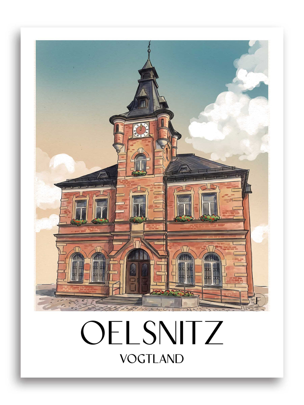 Oelsnitz Poster - Vogtland - Deutschland Kunstdruck - Aquarell von A4 bis A1 - favplace