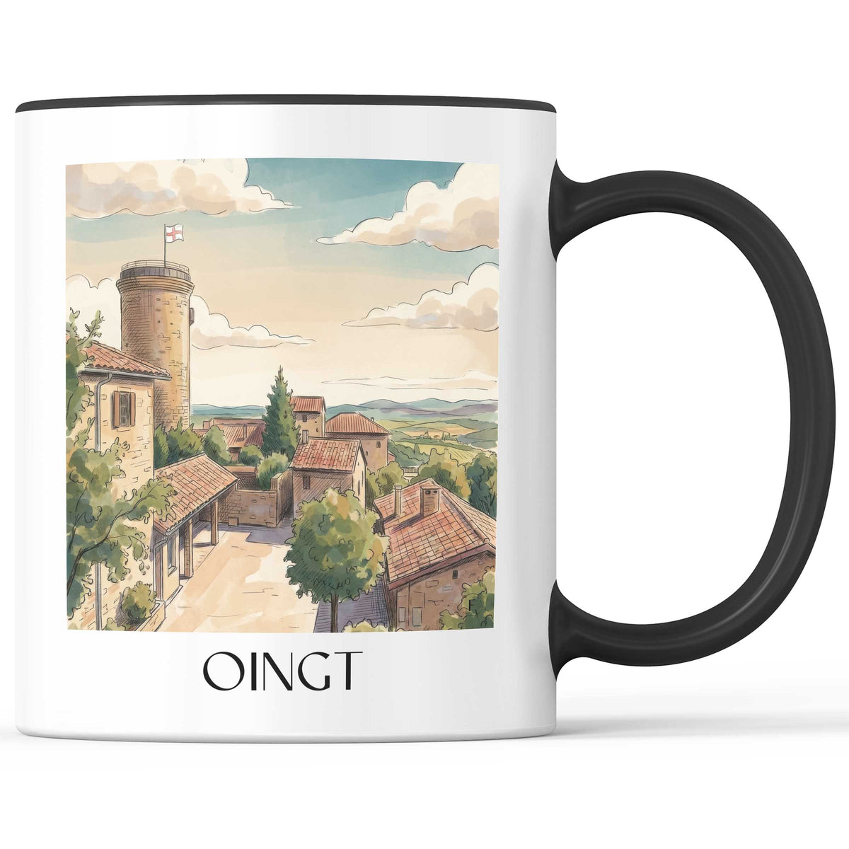Oingt Kaffeebecher - Beaujolais - Frankreich Becher - Kaffeetasse im Aquarell Stil - favplace