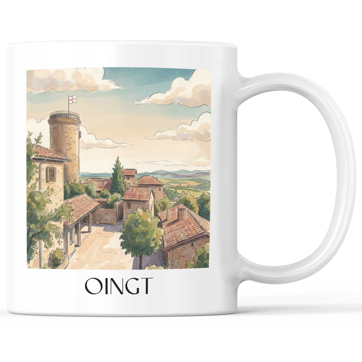 Oingt Kaffeebecher - Beaujolais - Frankreich Becher - Kaffeetasse im Aquarell Stil - favplace