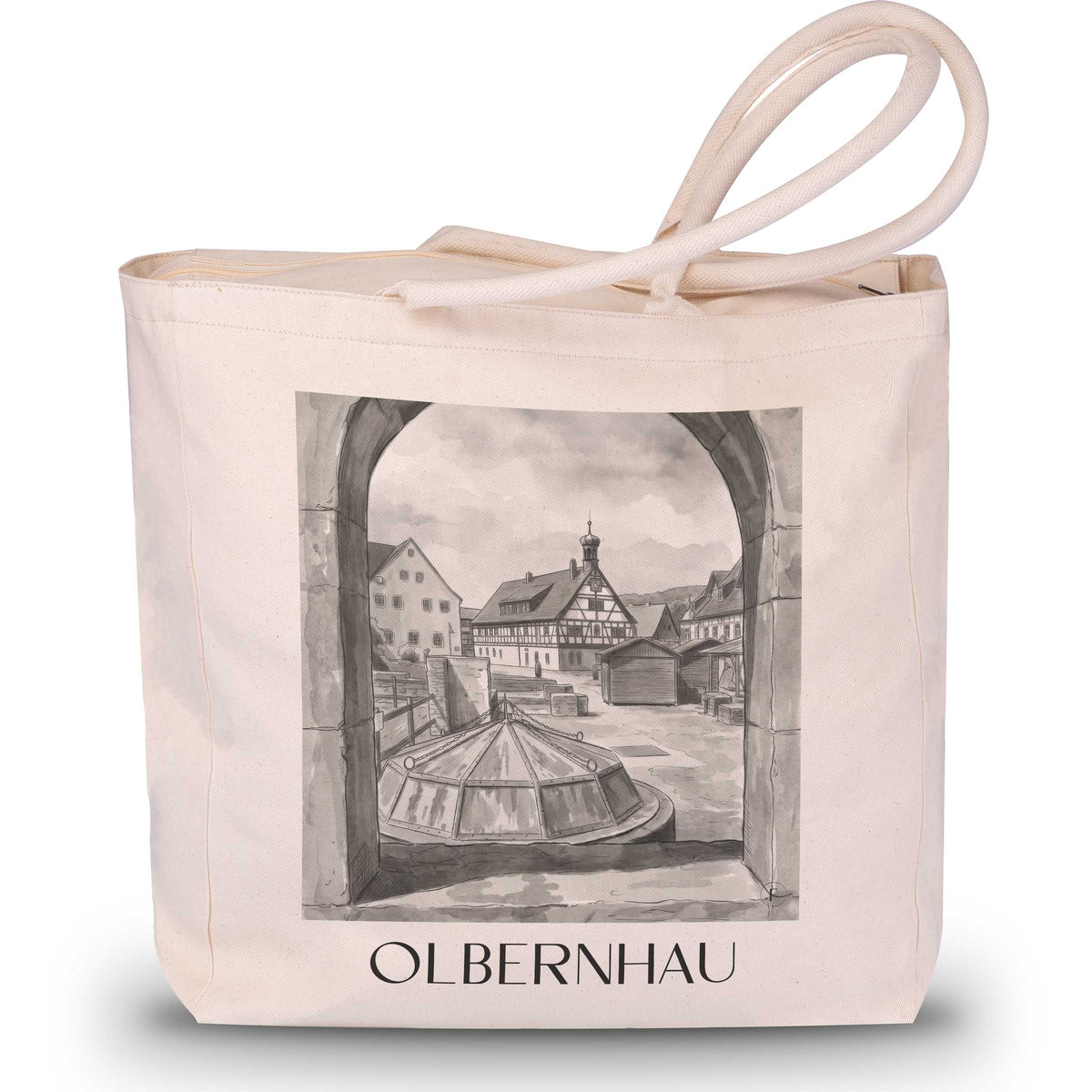 Olbernhau Shopping Tasche - Erzgebirge - Deutschland Tote Bag - Einkaufstasche im Aquarell Schwarz-Weiß Stil - favplace