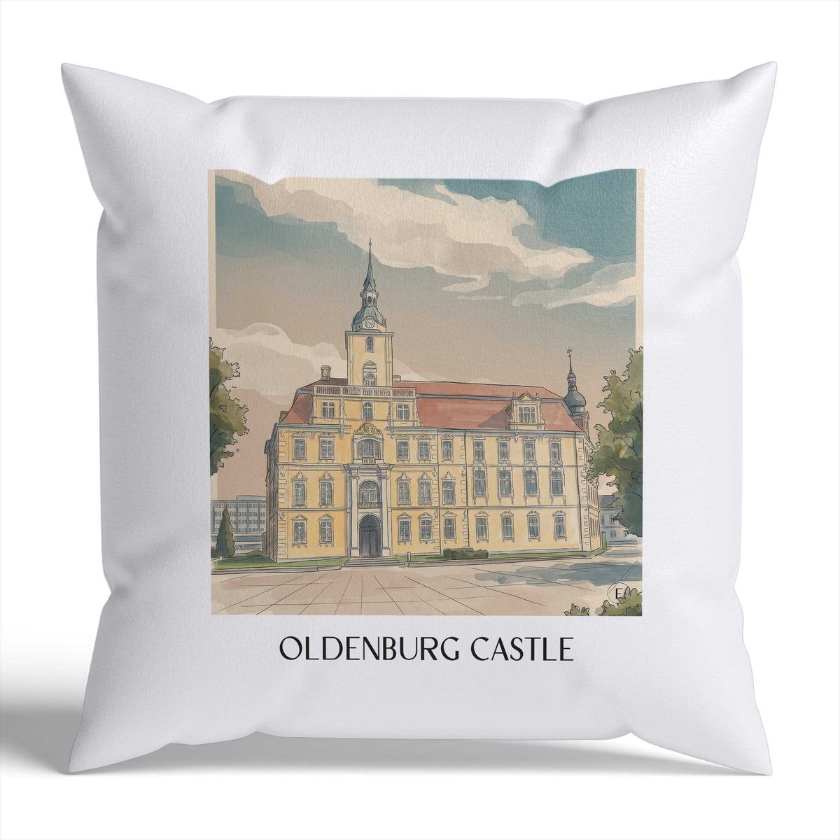 Oldenburger Schloss Kissenhülle - Zierkissen Bezug - Niedersachsen - Deutschland Kissen bzw. Kissenbezug im Aquarell Stil - favplace