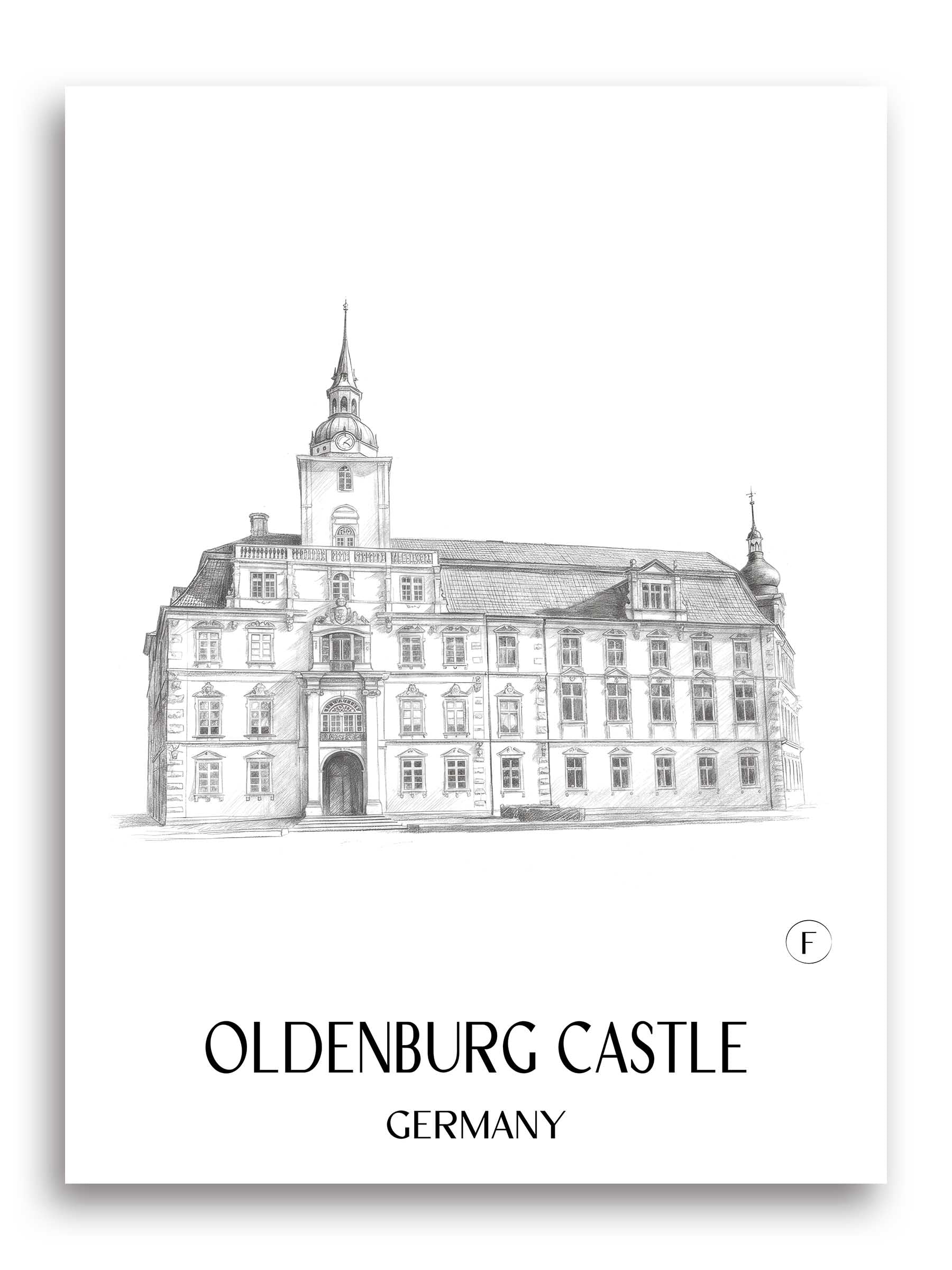 Oldenburger Schloss Poster - Niedersachsen - Deutschland Kunstdruck - Zeichnung von A4 bis A1