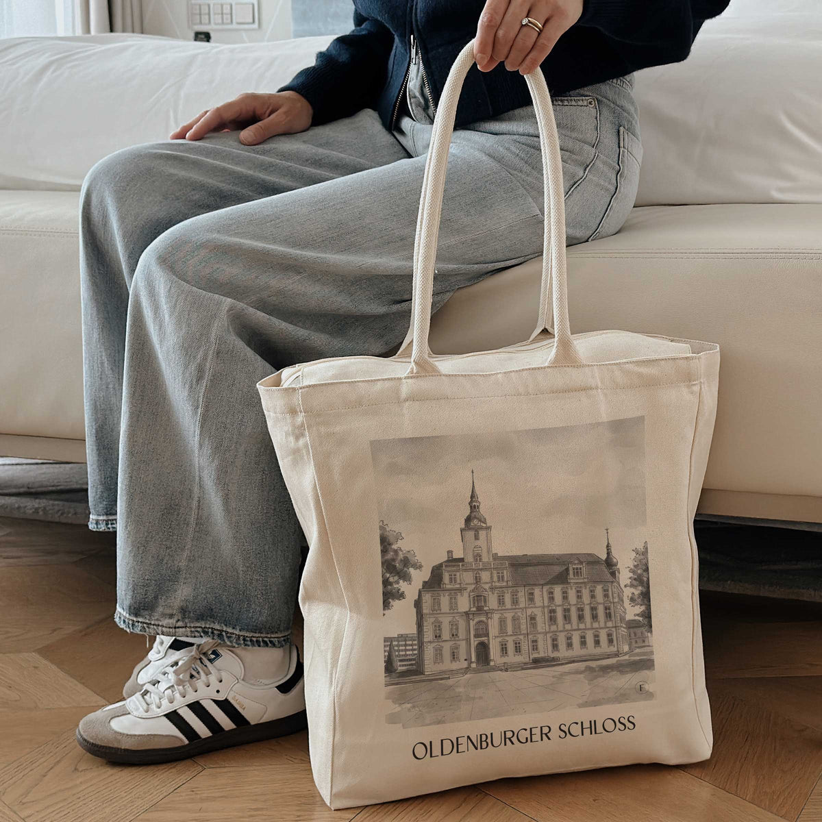 oldenburger-schloss-niedersachsen-deutschland-einkaufstasche-aquarell-schwarz-weiss