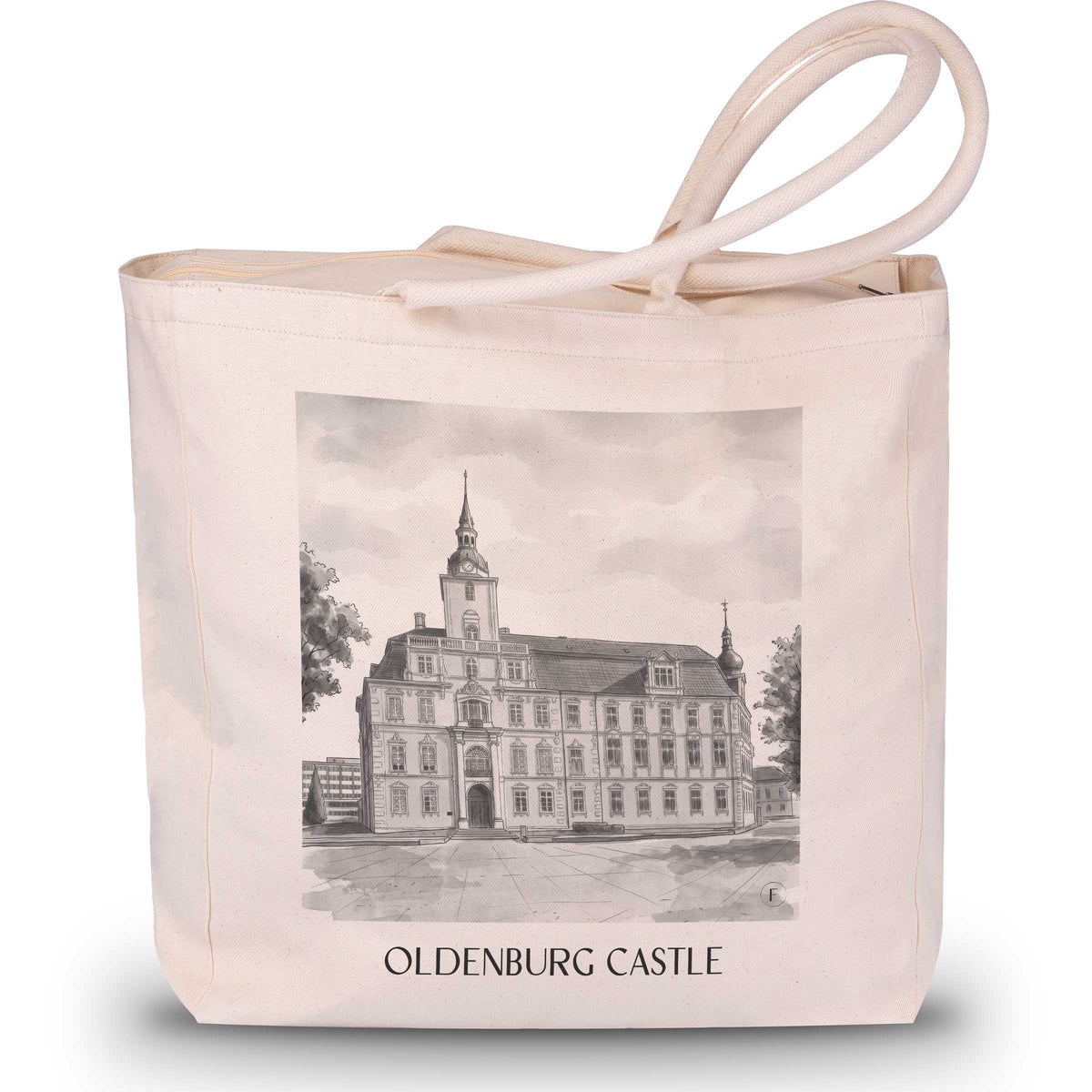 Oldenburger Schloss Shopping Tasche - Niedersachsen - Deutschland Tote Bag - Einkaufstasche im Aquarell Schwarz-Weiß Stil - favplace