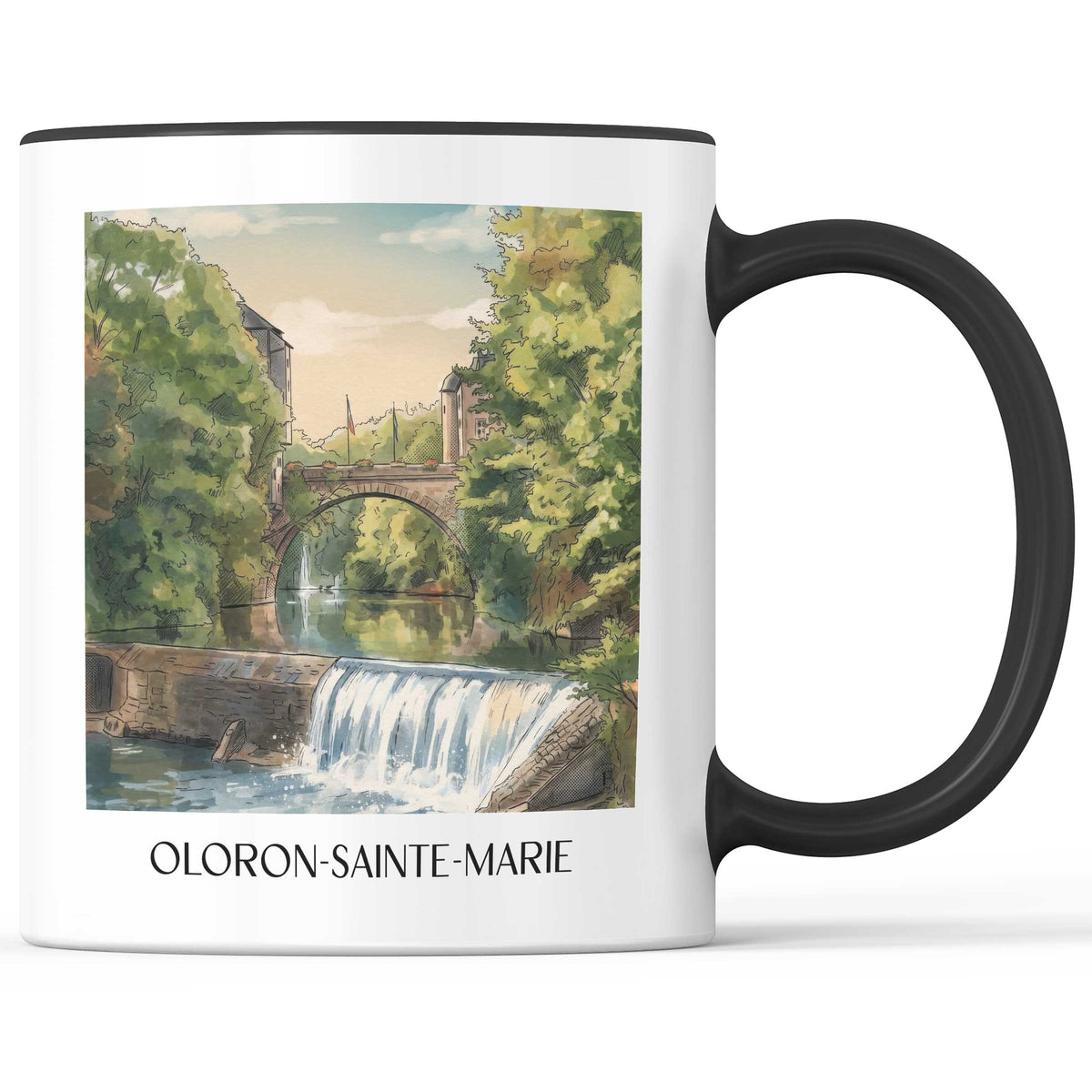 oloron-sainte-marie-béarn-frankreich-kaffeebecher-aquarell