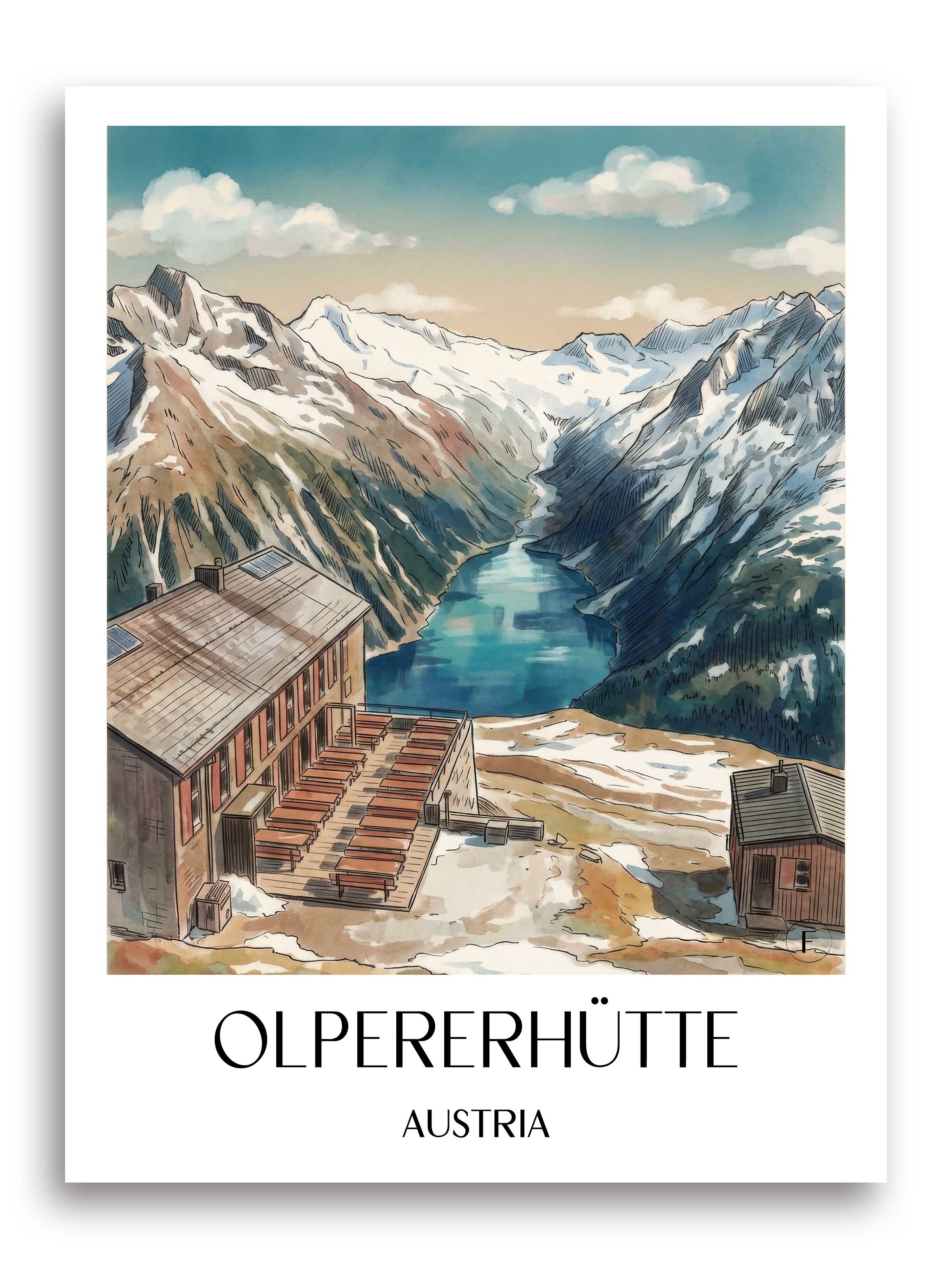 Olpererhütte Poster - Zillertal - Österreich Kunstdruck - Aquarell von A4 bis A1 - favplace