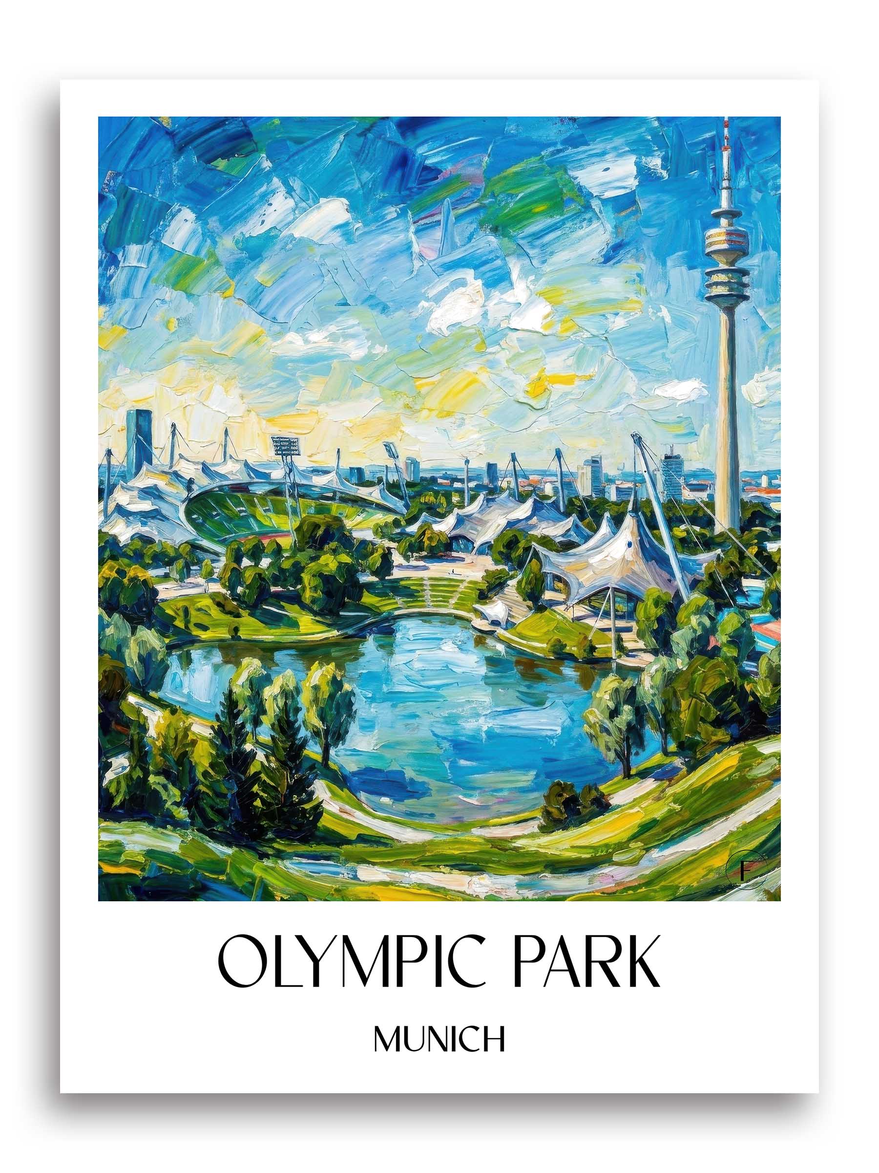 Olympiapark Poster - München - Deutschland Kunstdruck - Ölgemälde von A4 bis A1 - favplace