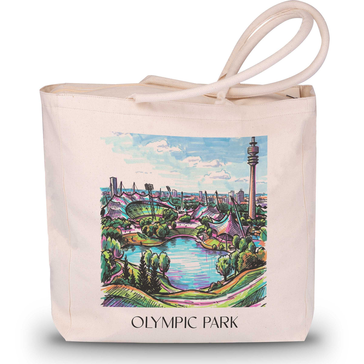 Olympiapark Shopping Tasche - München - Deutschland Tote Bag - Einkaufstasche im Tag Graffiti Stil - favplace