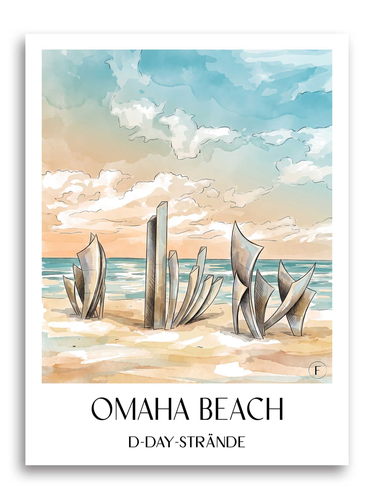 omaha-beach-d-day-strände-frankreich-poster-aquarell