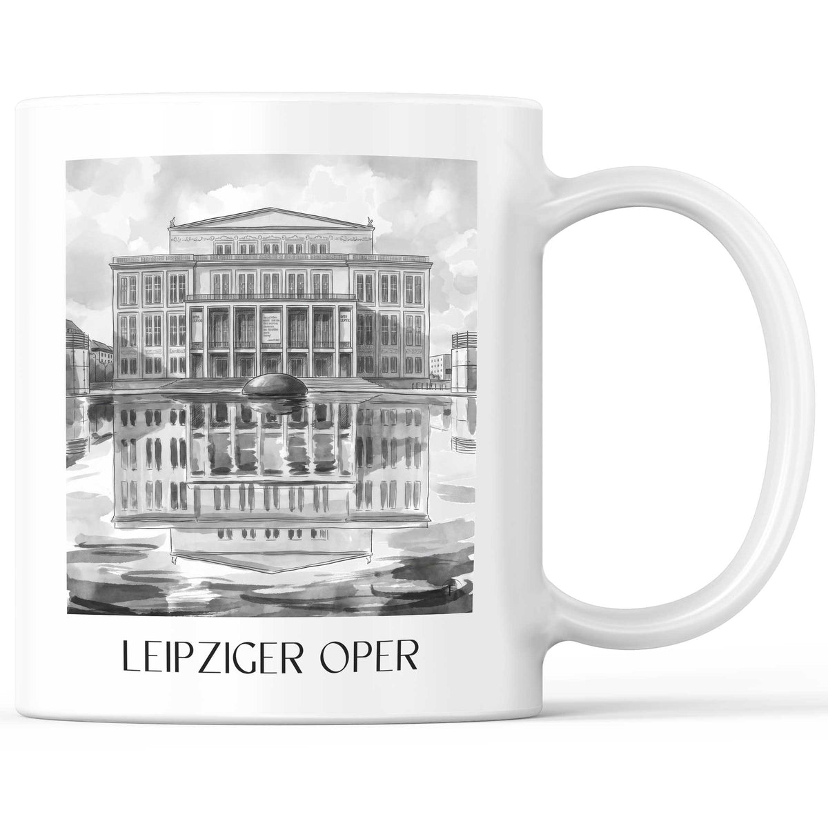 Oper Kaffeebecher - Leipzig - Deutschland Becher - Kaffeetasse im Aquarell Schwarz-Weiß Stil - favplace