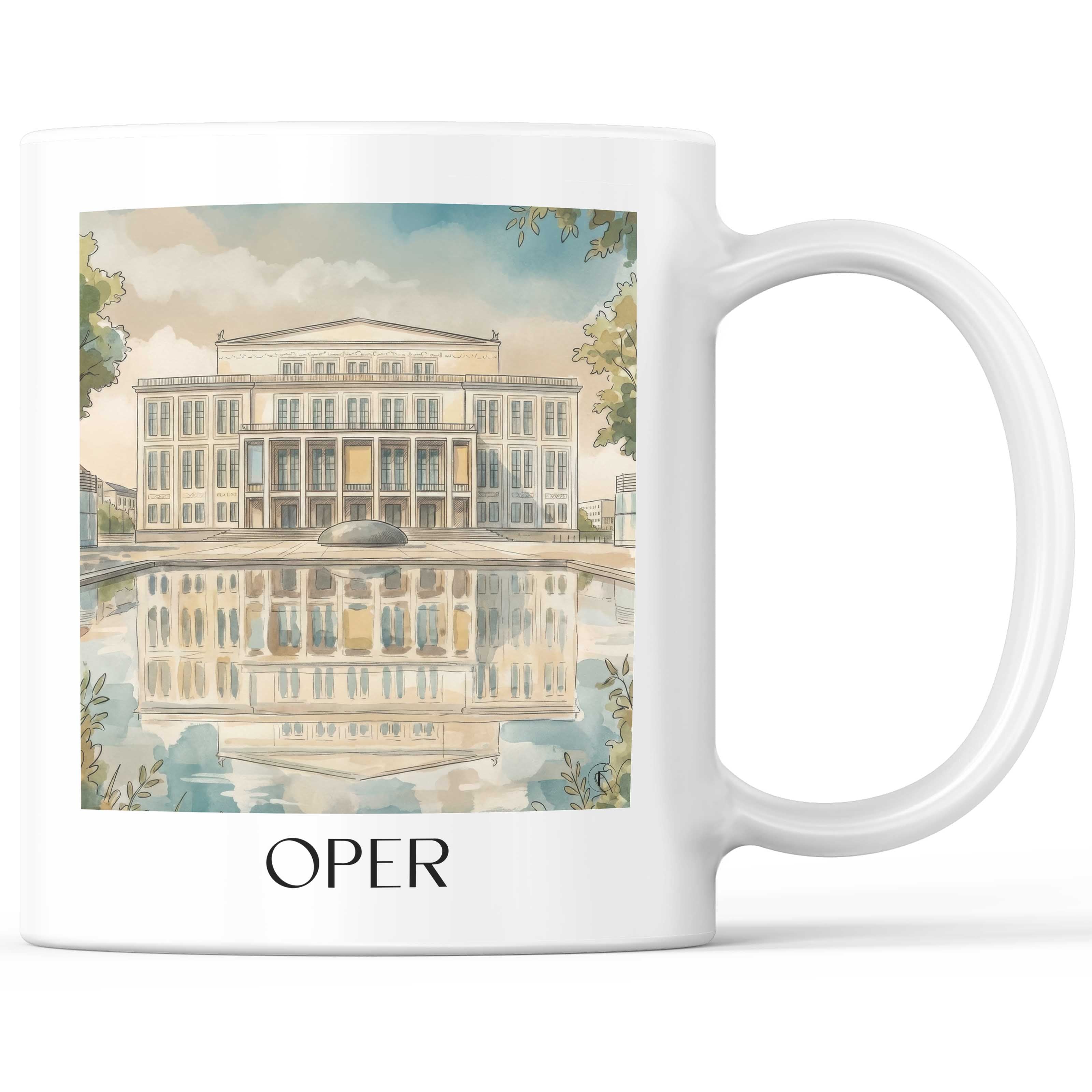 Oper Kaffeebecher - Leipzig - Deutschland Becher - Kaffeetasse im Aquarell Stil - favplace