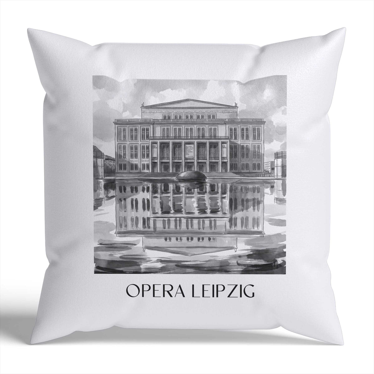 Oper Kissenhülle - Zierkissen Bezug - Leipzig - Deutschland Kissen bzw. Kissenbezug im Aquarell Schwarz-Weiß Stil - favplace