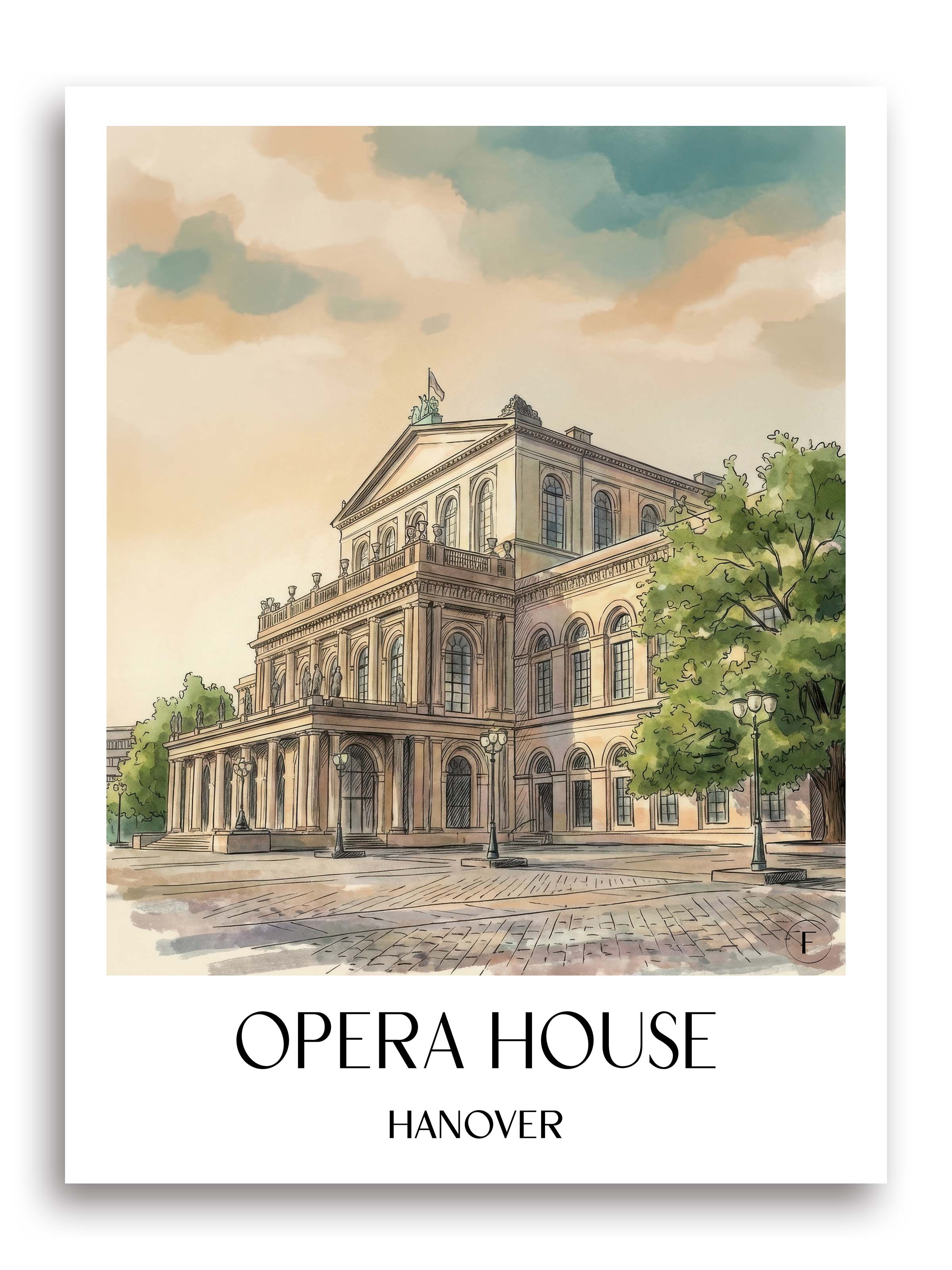 Opernhaus Poster - Hannover - Deutschland Kunstdruck - Aquarell von A4 bis A1 - favplace