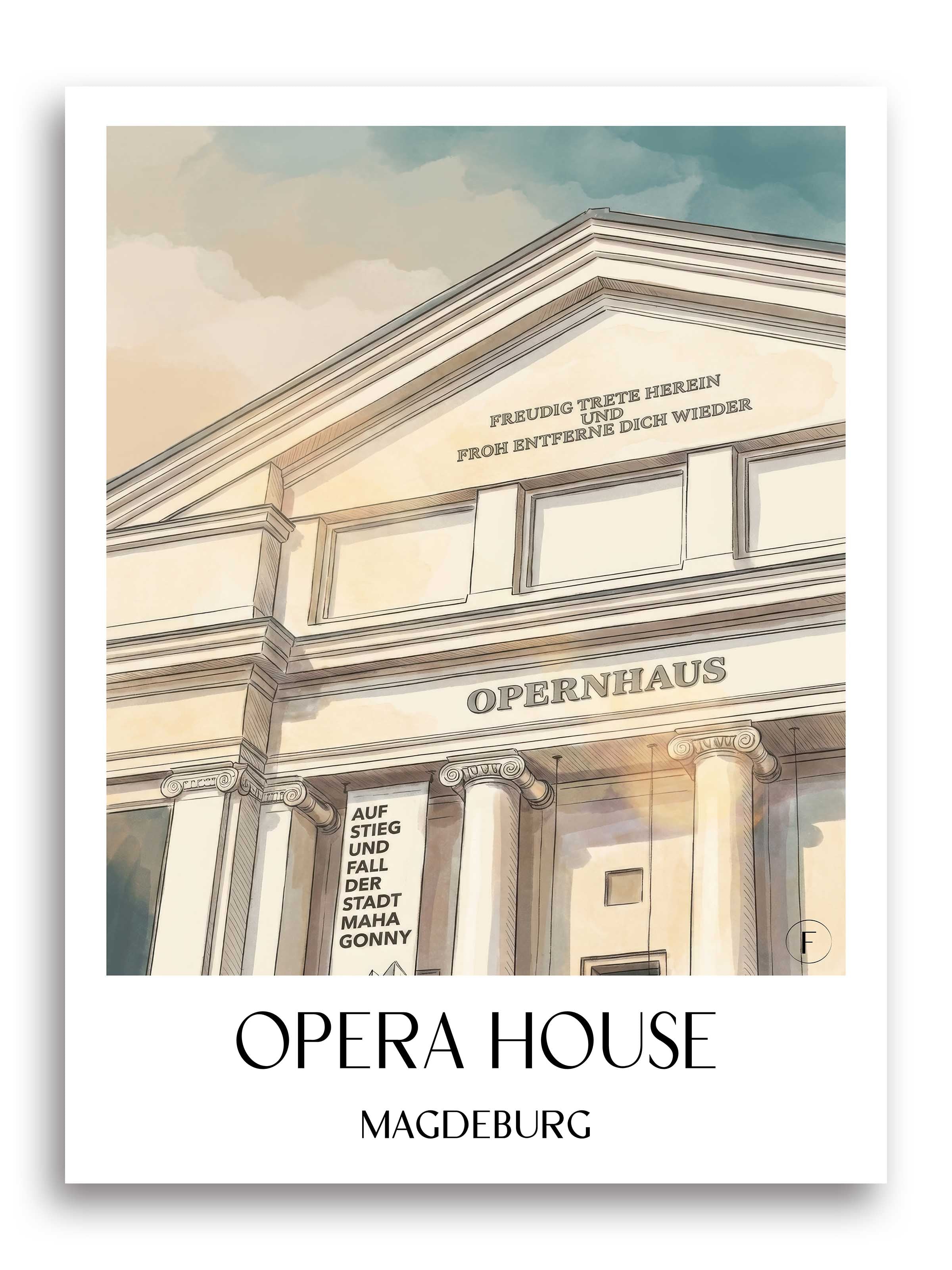 Opernhaus Poster - Magdeburg - Deutschland Kunstdruck - Aquarell von A4 bis A1 - favplace
