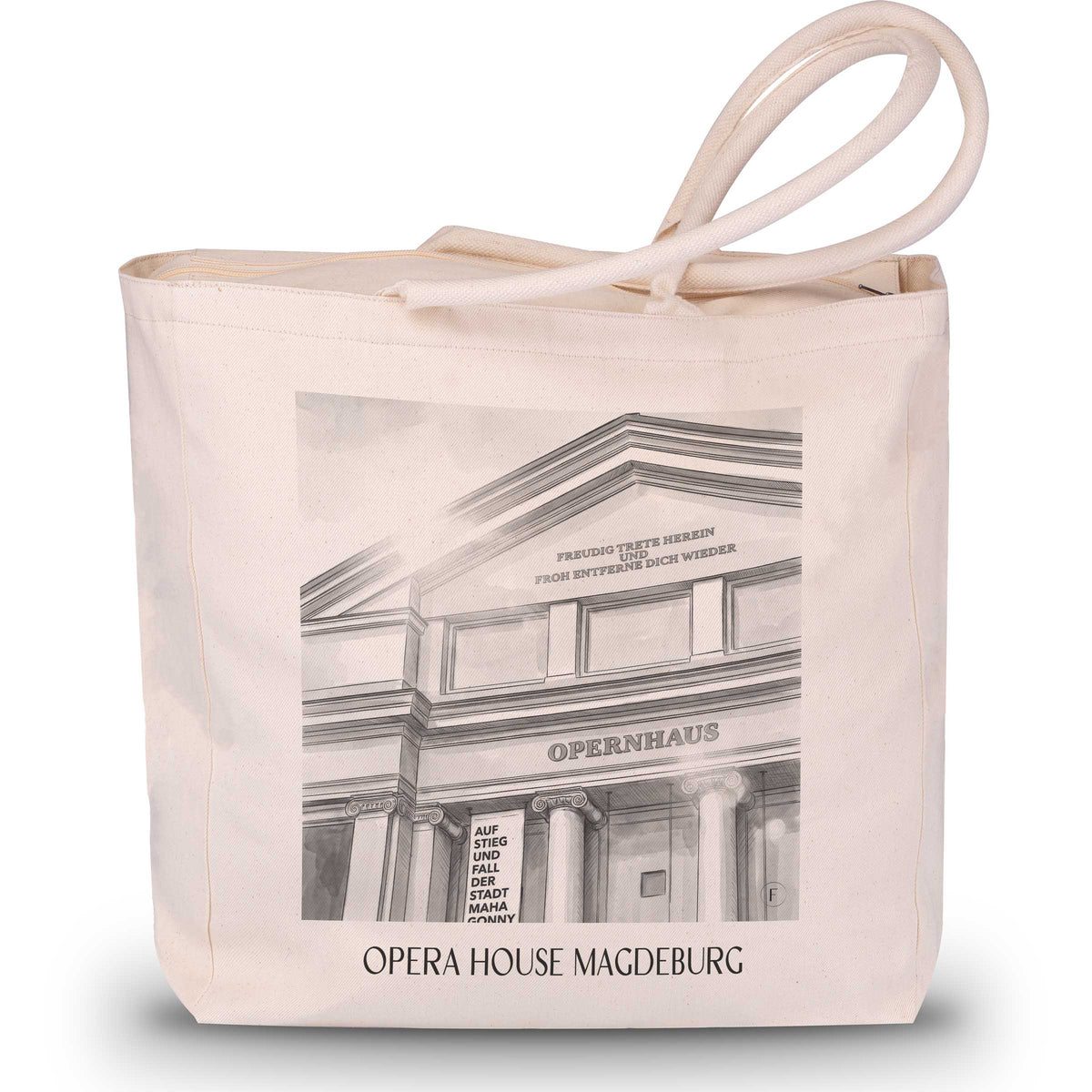 Opernhaus Shopping Tasche - Magdeburg - Deutschland Tote Bag - Einkaufstasche im Aquarell Schwarz-Weiß Stil - favplace
