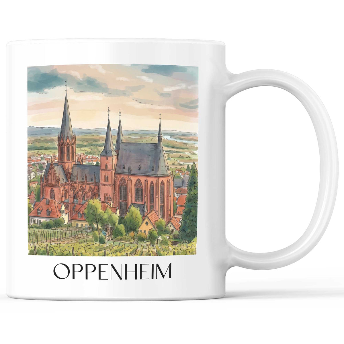 Oppenheim Kaffeebecher - Rheinhessen - Deutschland Becher - Kaffeetasse im Aquarell Stil - favplace