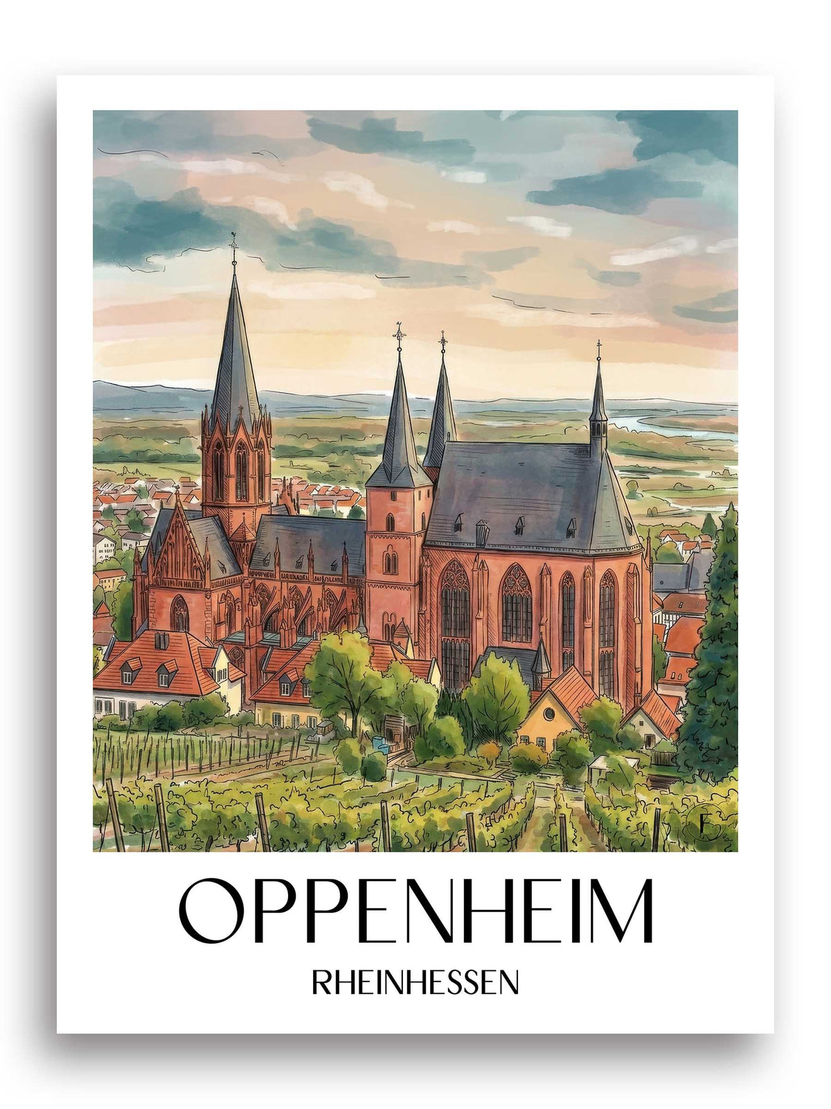 oppenheim-rheinhessen-deutschland-poster-aquarell