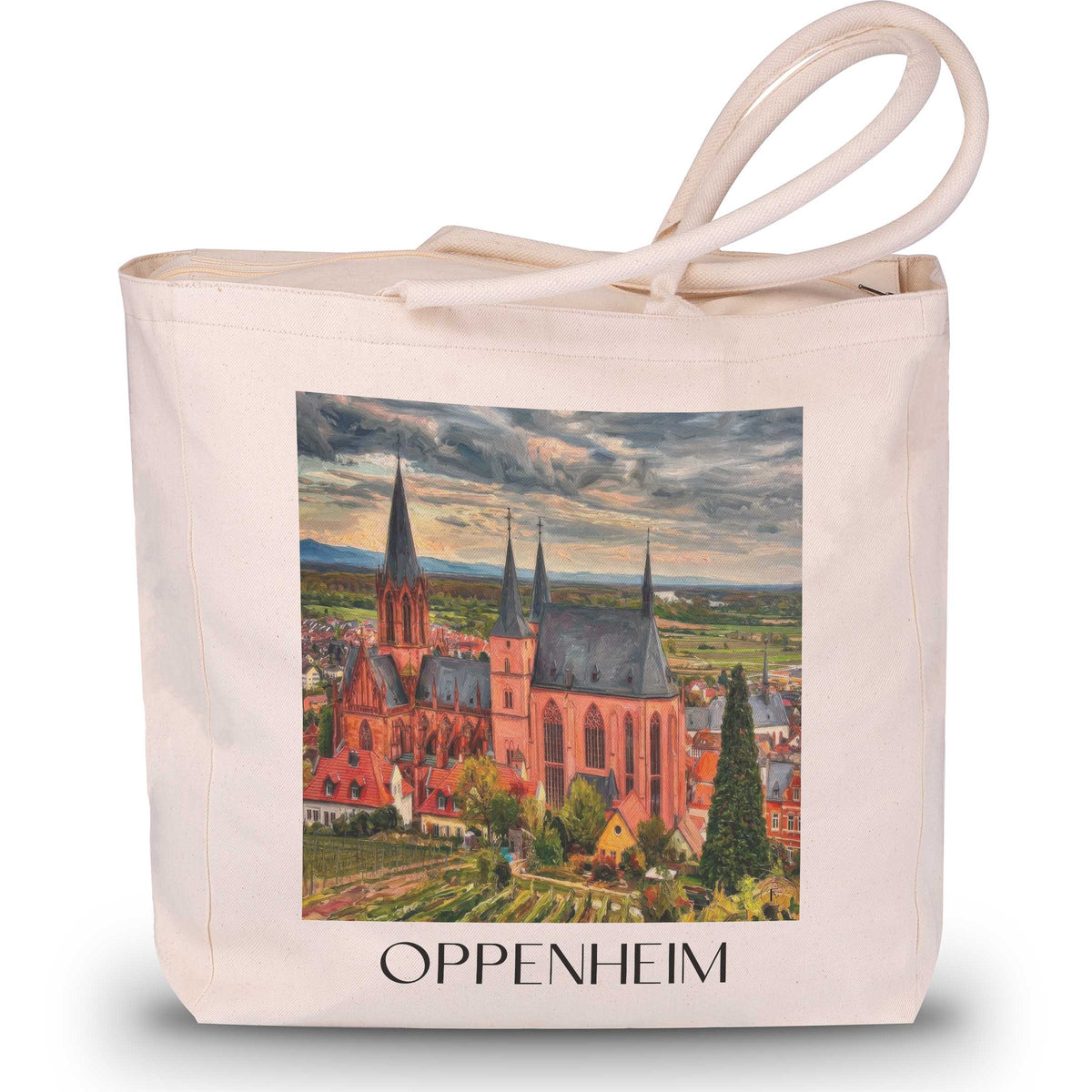 Oppenheim Shopping Tasche - Rheinhessen - Deutschland Tote Bag - Einkaufstasche im Ölgemälde Stil - favplace