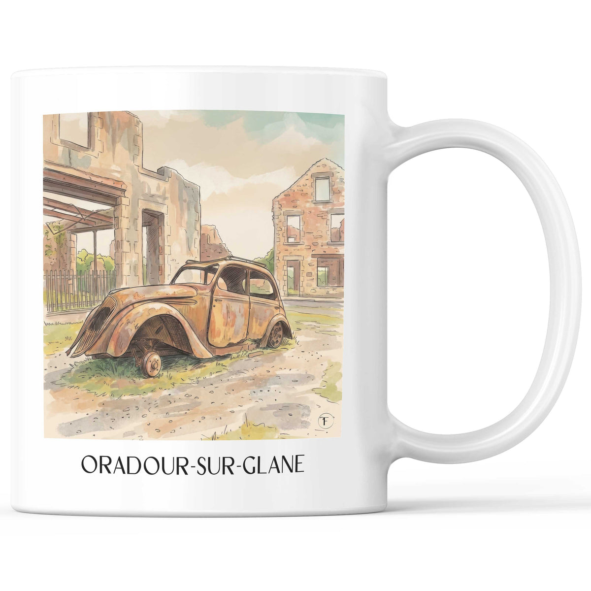 Oradour-sur-Glane Kaffeebecher - Haute-Vienne - Frankreich Becher - Kaffeetasse im Aquarell Stil - favplace
