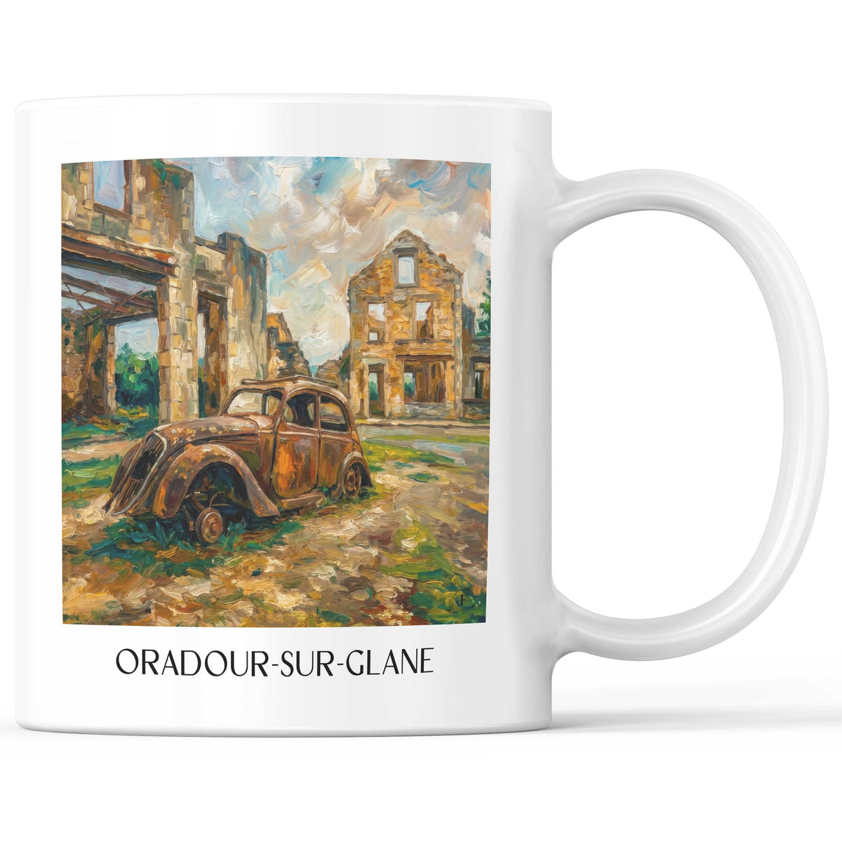 Oradour-sur-Glane Kaffeebecher - Haute-Vienne - Frankreich Becher - Kaffeetasse im Ölgemälde Stil - favplace
