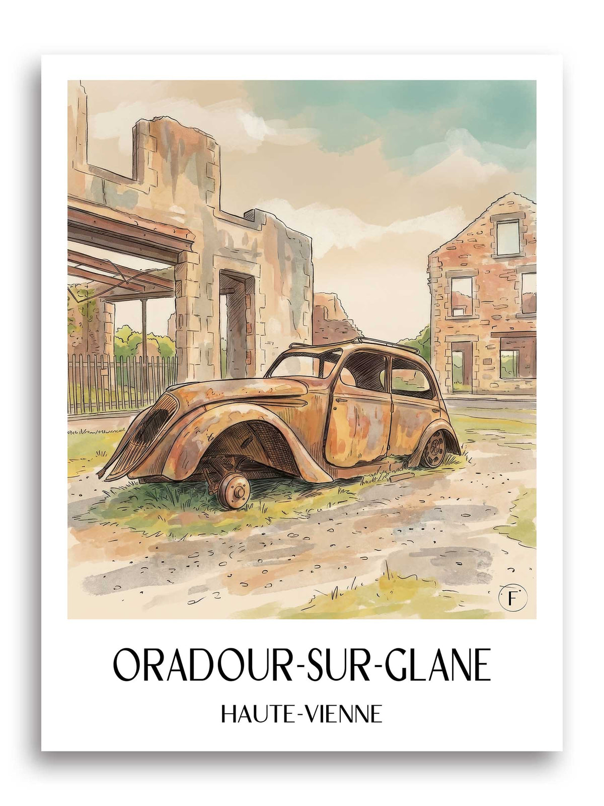 oradour-sur-glane-haute-vienne-frankreich-poster-aquarell