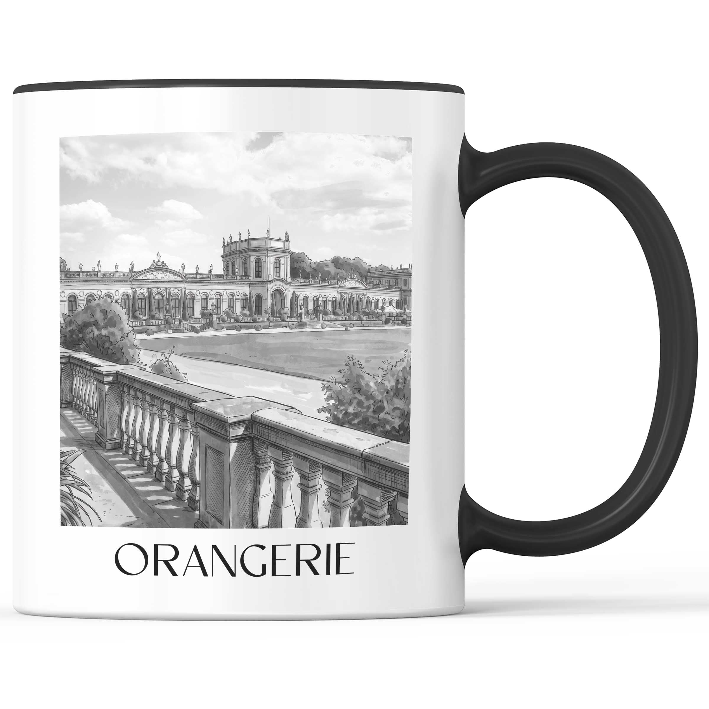orangerie-kassel-deutschland-kaffeebecher-aquarell-schwarz-weiss