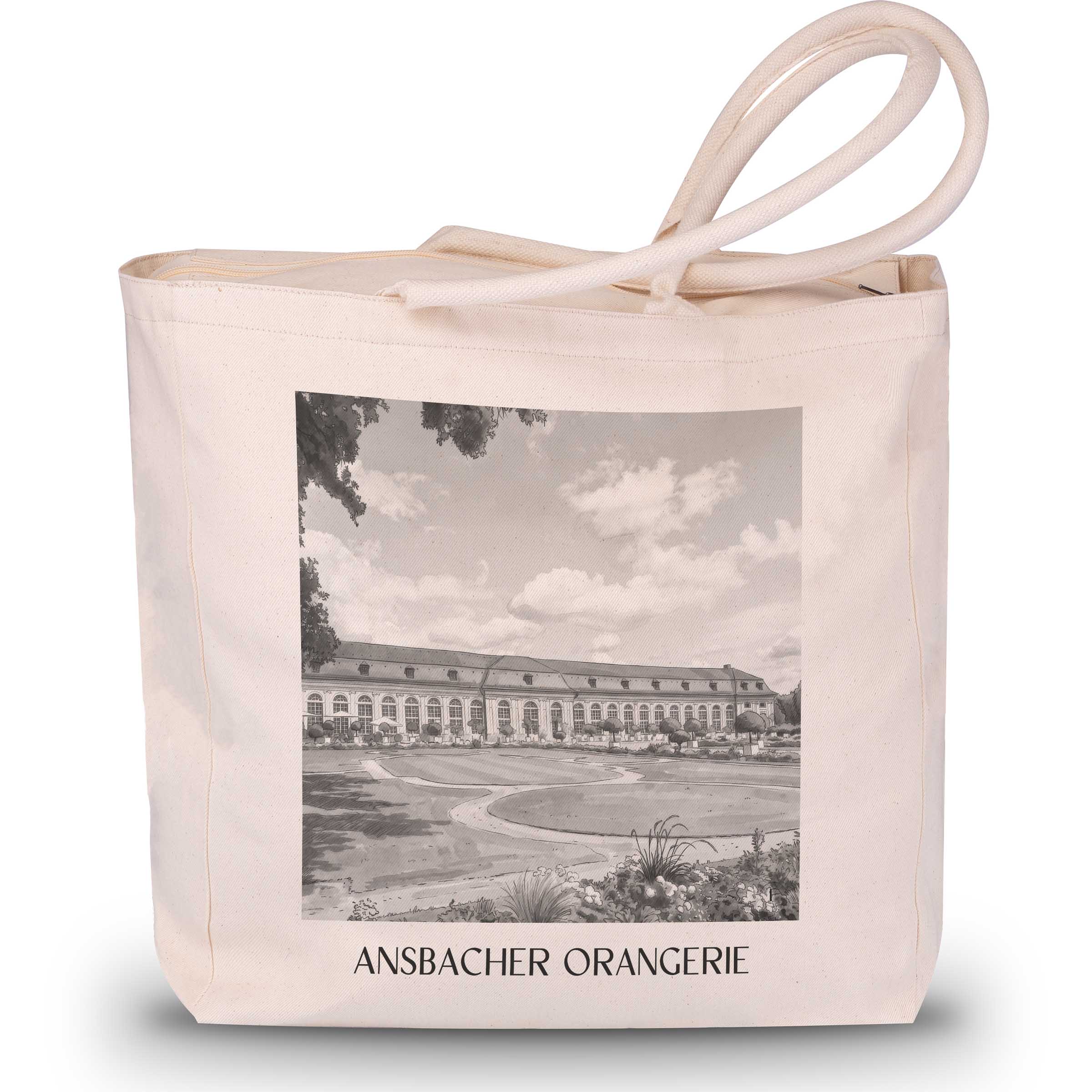orangerie-ansbach-deutschland-einkaufstasche-aquarell-schwarz-weiss