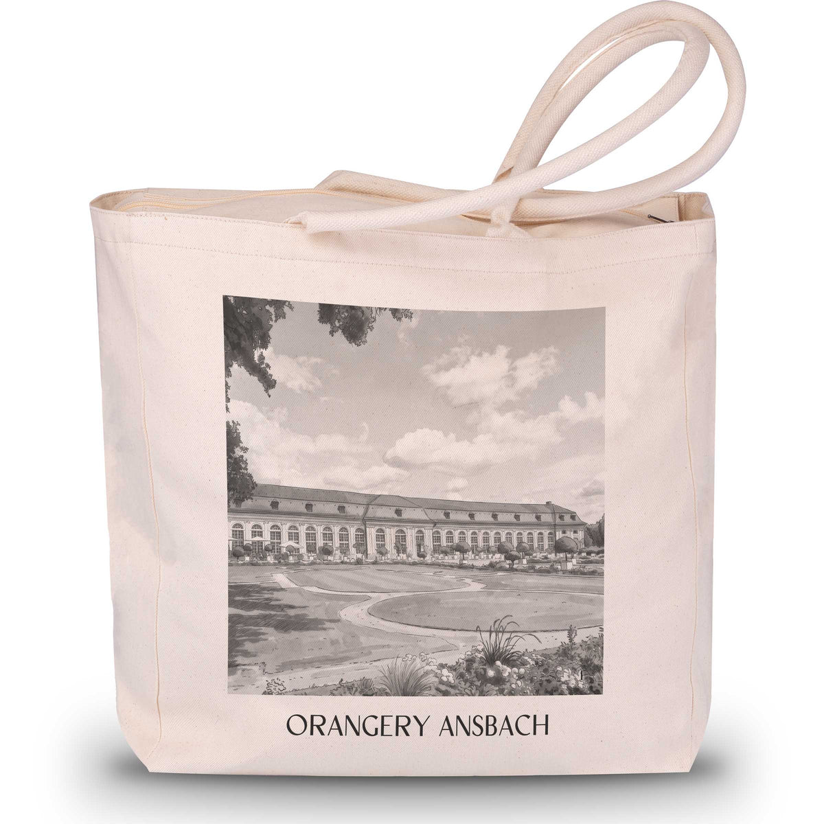 Orangerie Shopping Tasche - Ansbach - Deutschland Tote Bag - Einkaufstasche im Aquarell Schwarz-Weiß Stil - favplace