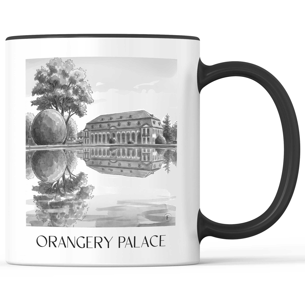 Orangerieschloss Kaffeebecher - Darmstadt - Deutschland Becher - Kaffeetasse im Aquarell Schwarz-Weiß Stil - favplace