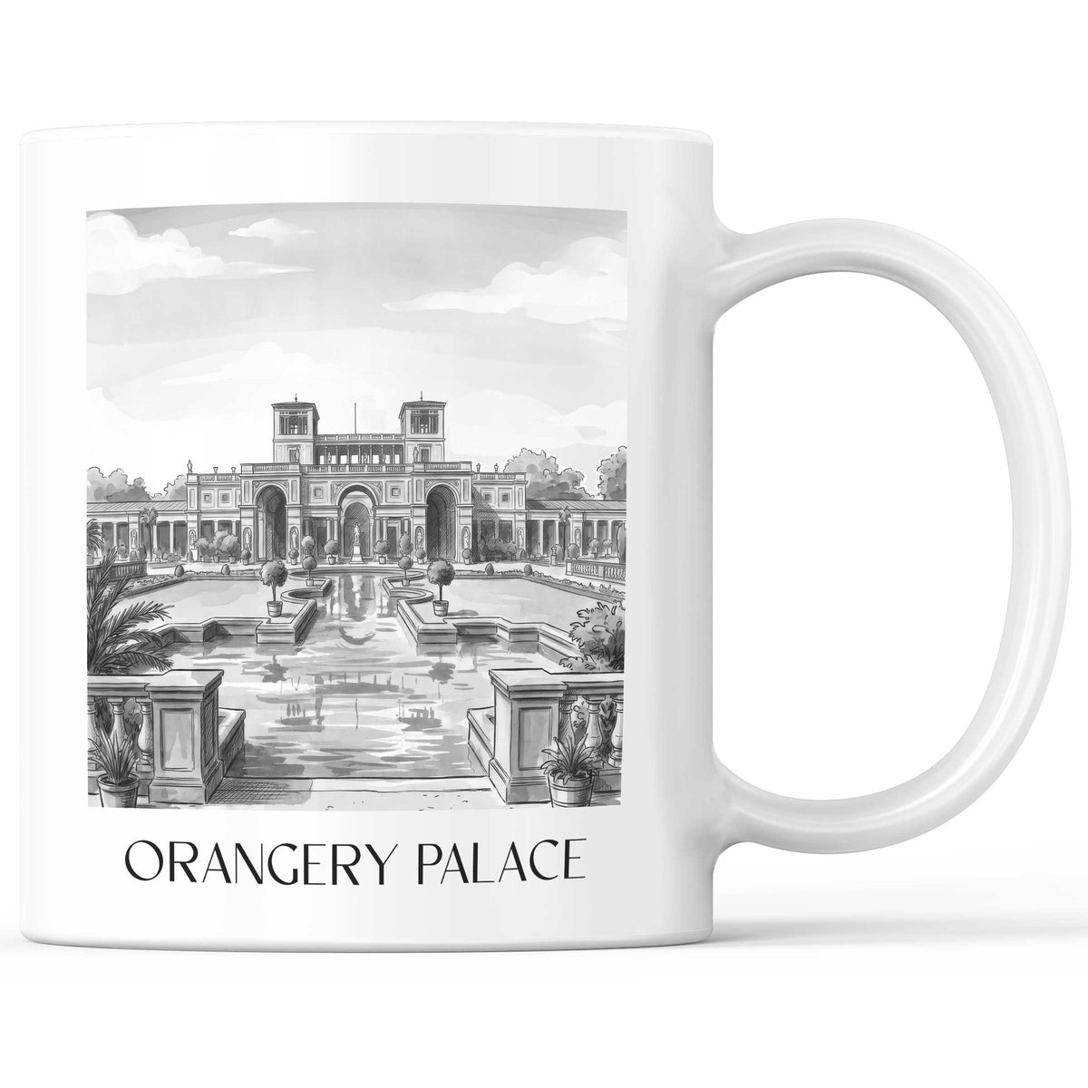 Orangerieschloss Kaffeebecher - Potsdam - Deutschland Becher - Kaffeetasse im Aquarell Schwarz-Weiß Stil - favplace