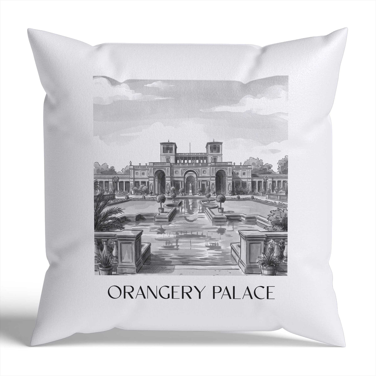 Orangerieschloss Kissenhülle - Zierkissen Bezug - Potsdam - Deutschland Kissen bzw. Kissenbezug im Aquarell Schwarz-Weiß Stil - favplace