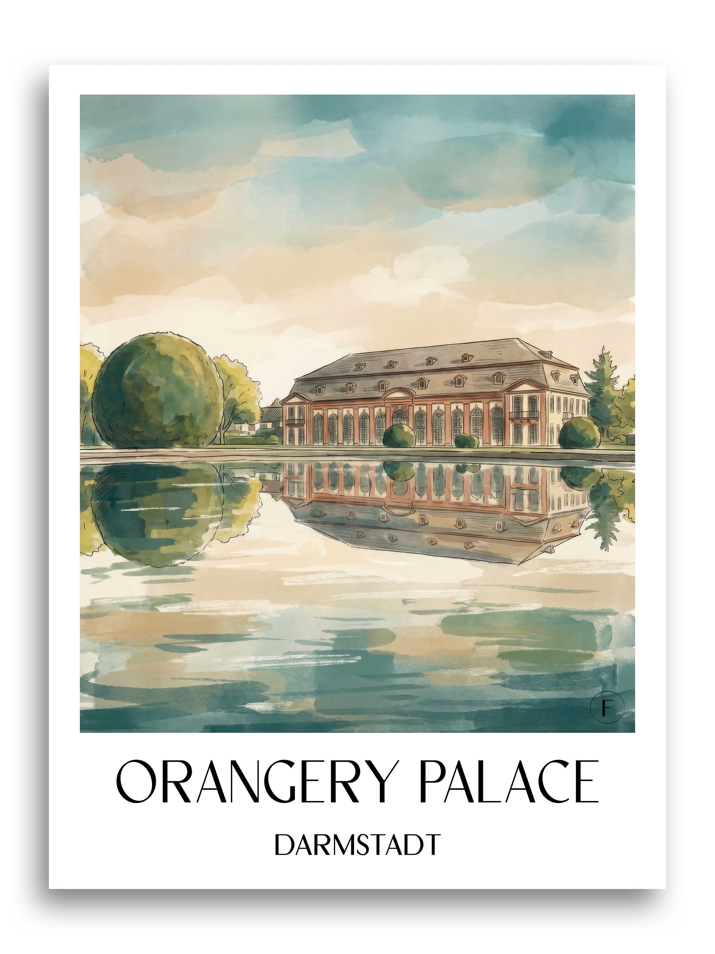 Orangerieschloss Poster - Darmstadt - Deutschland Kunstdruck - Aquarell von A4 bis A1 - favplace