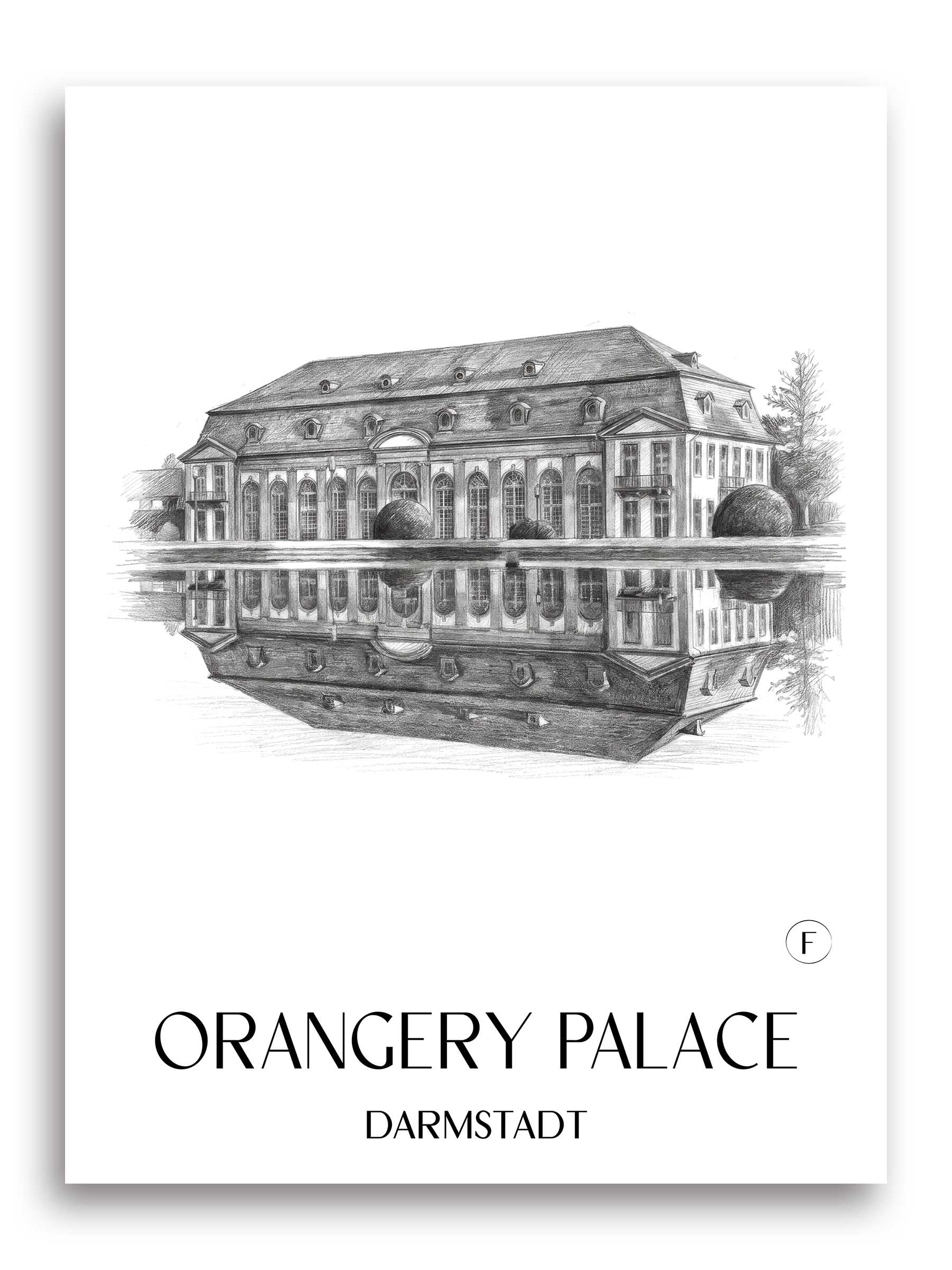 Orangerieschloss Poster - Darmstadt - Deutschland Kunstdruck - Zeichnung von A4 bis A1