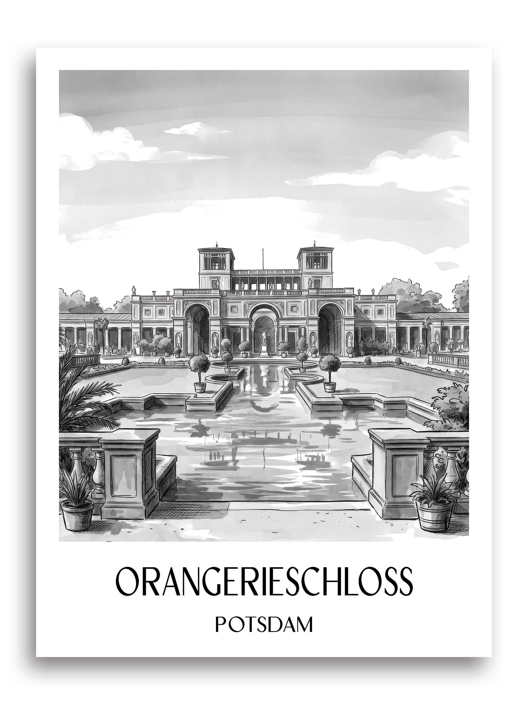 orangerieschloss-potsdam-deutschland-poster-aquarell-schwarz-weiss
