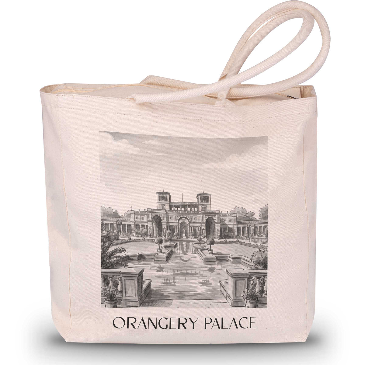 Orangerieschloss Shopping Tasche - Potsdam - Deutschland Tote Bag - Einkaufstasche im Aquarell Schwarz-Weiß Stil - favplace