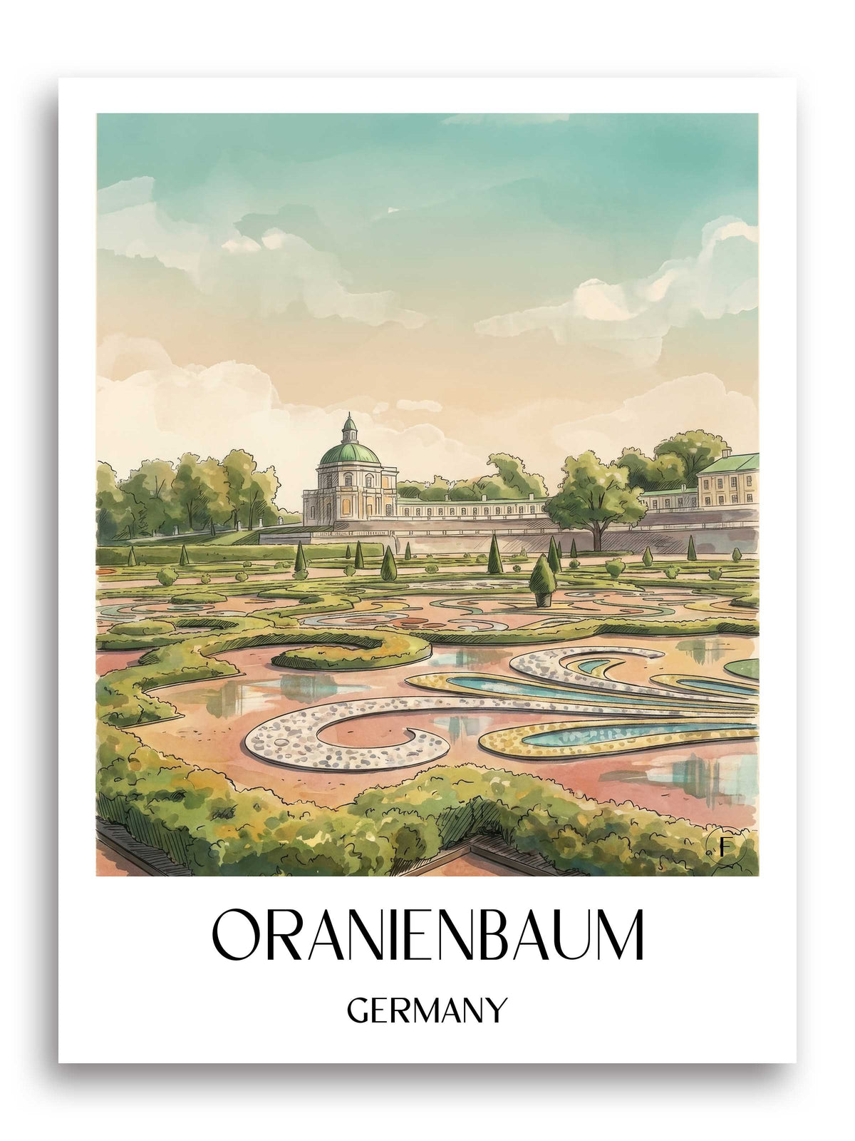 Oranienbaum Poster - Dessau - Deutschland Kunstdruck - Aquarell von A4 bis A1 - favplace