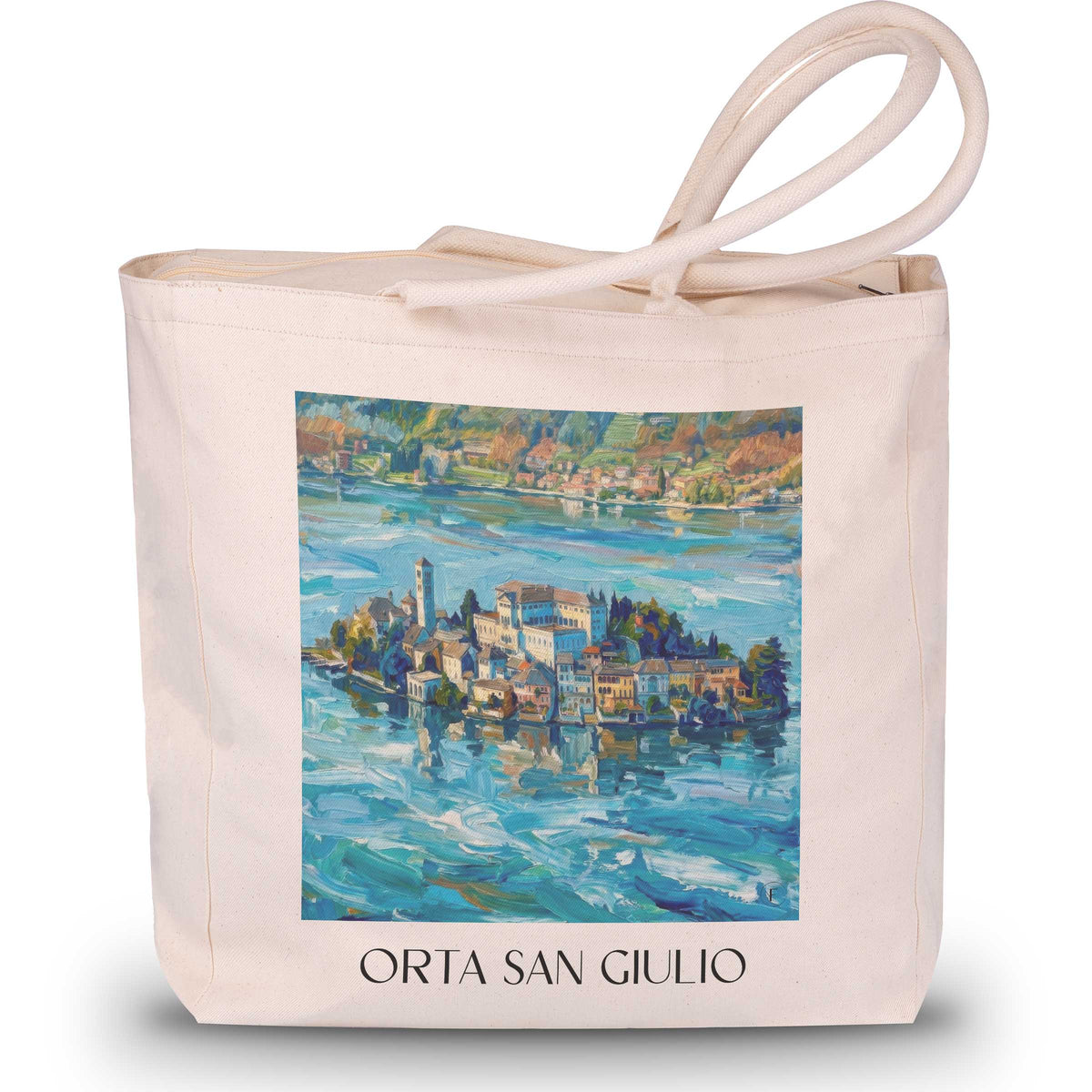 Orta San Giulio Shopping Tasche - Ortasee - Italien Tote Bag - Einkaufstasche im Ölgemälde Stil - favplace