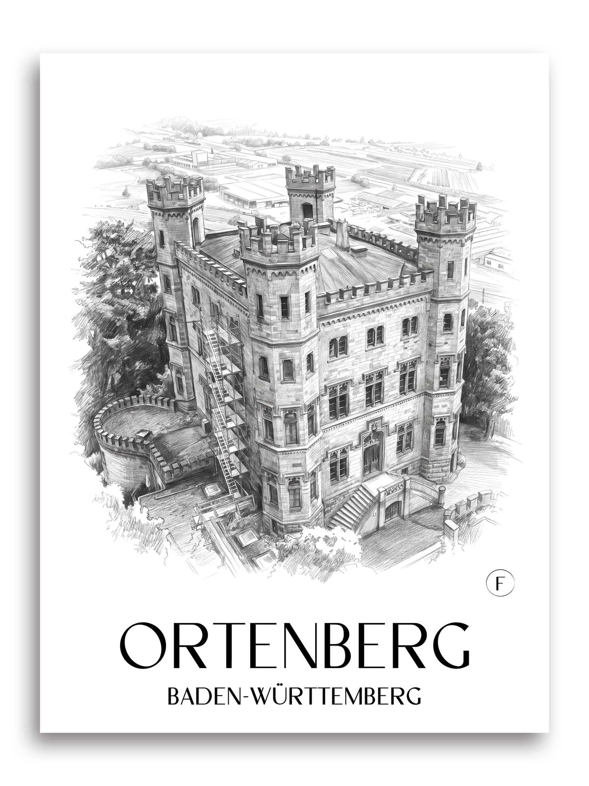 ortenberg-baden-württemberg-deutschland-poster-bleistift-zeichnung-drawing