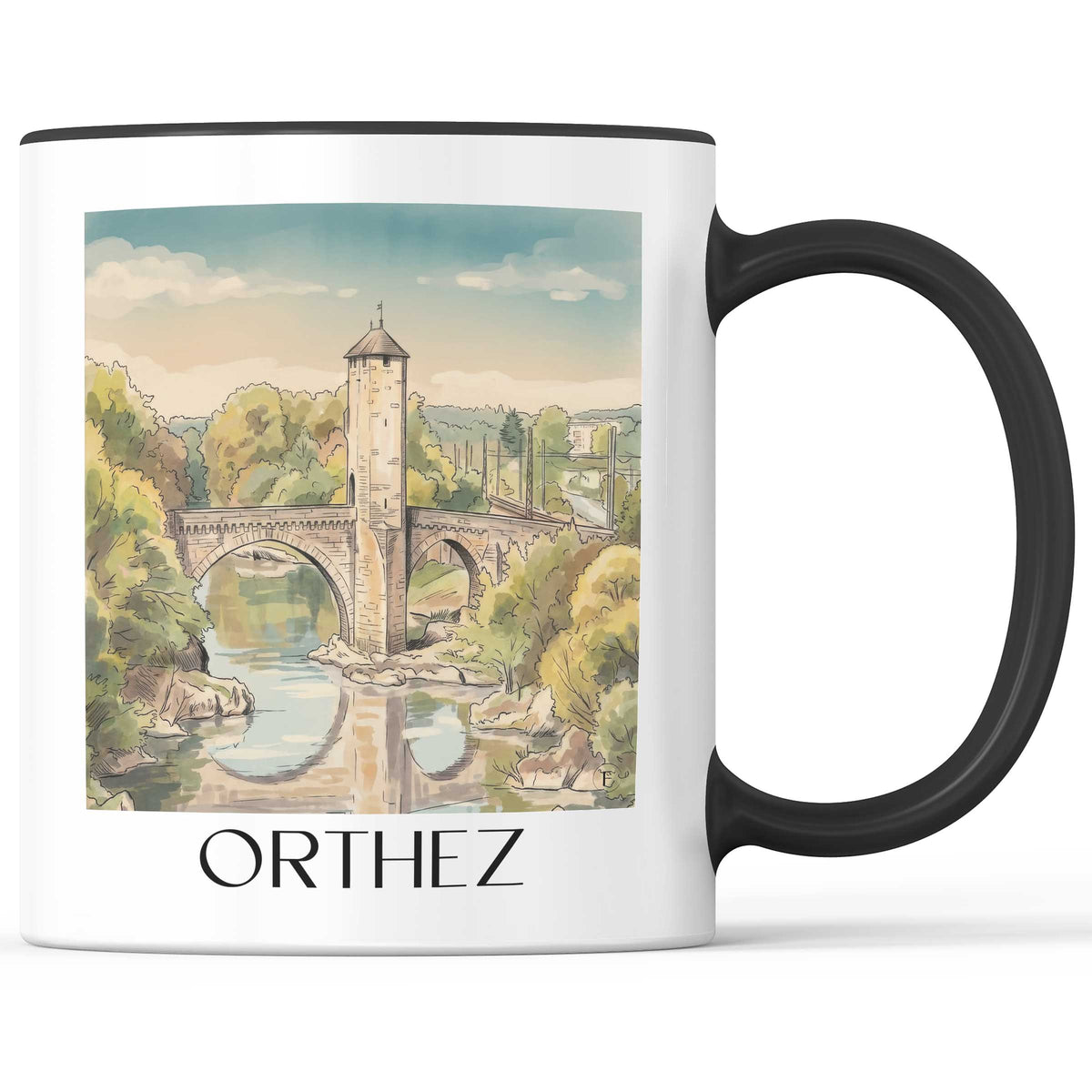 orthez-béarn-frankreich-kaffeebecher-aquarell