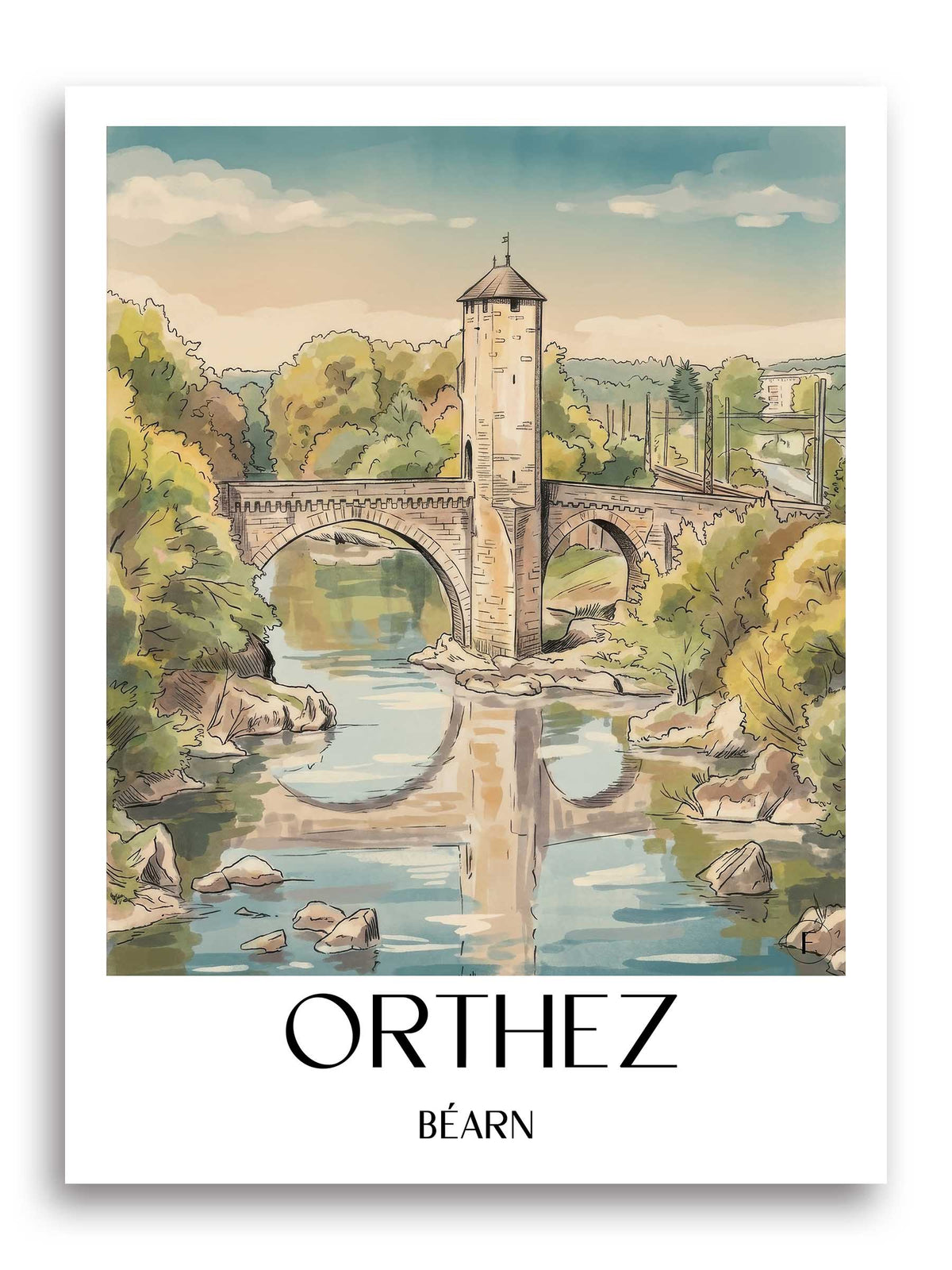orthez-béarn-frankreich-poster-aquarell