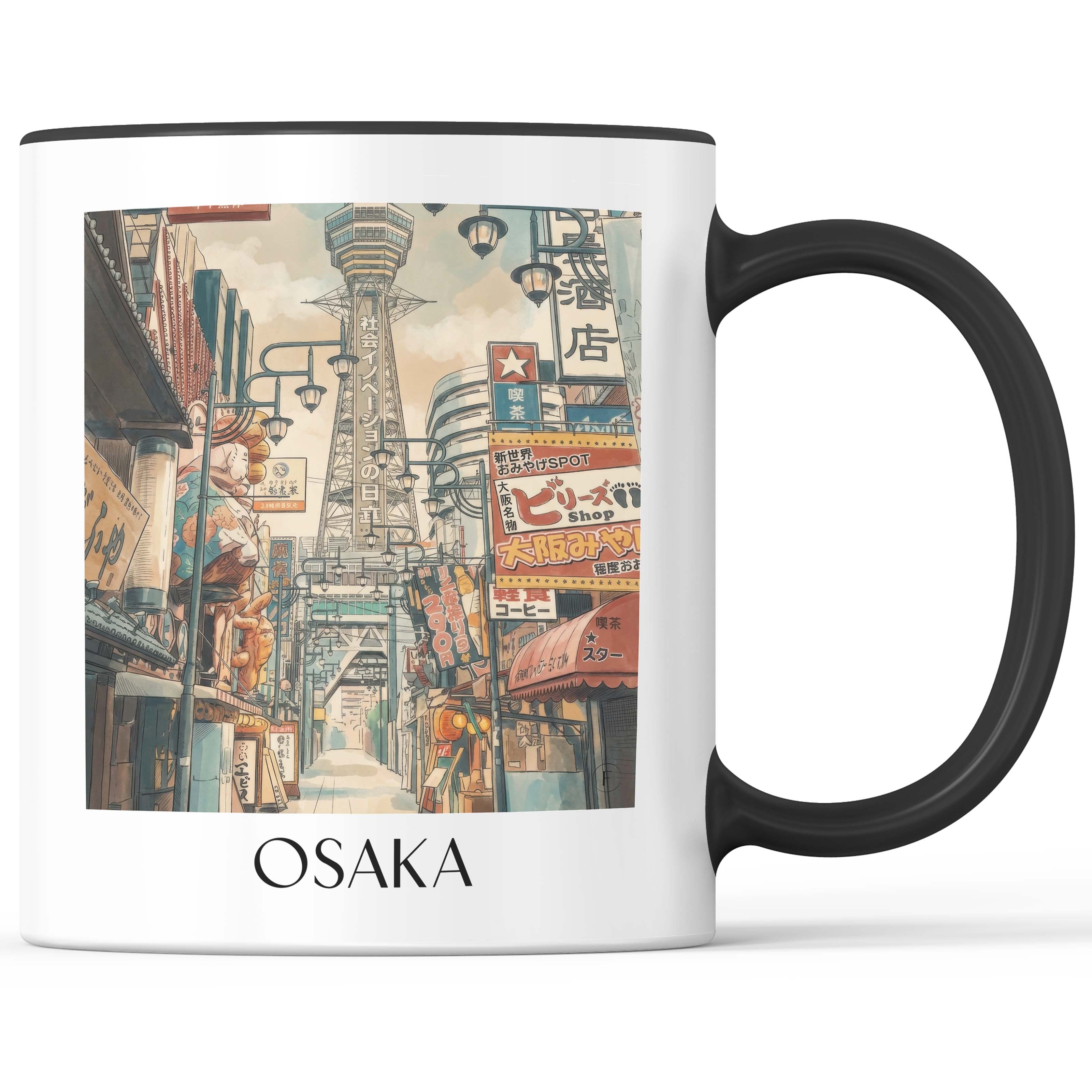 Osaka - Japan Becher - Kaffeetasse im Aquarell Stil - favplace