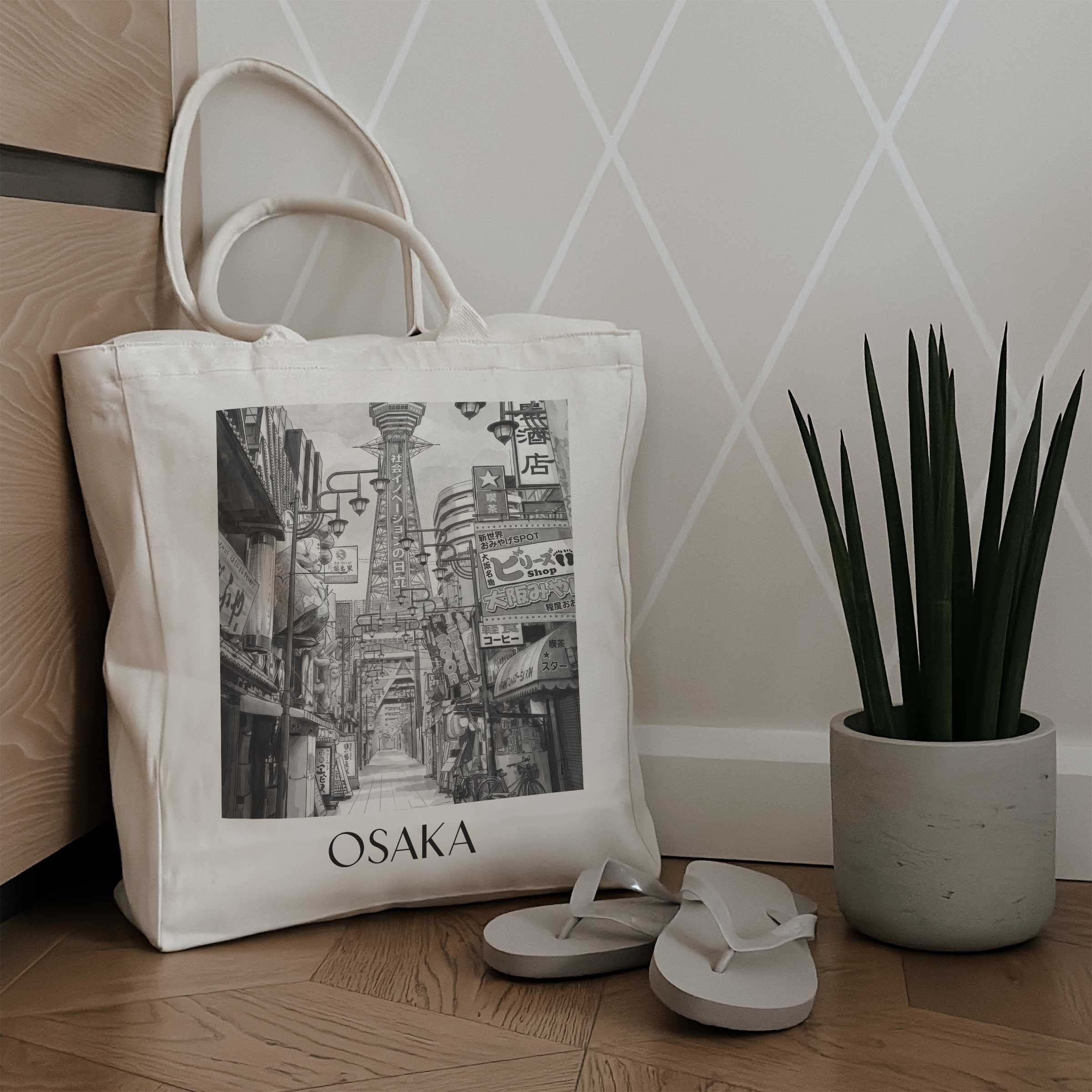 osaka-japan-einkaufstasche-aquarell-schwarz-weiss
