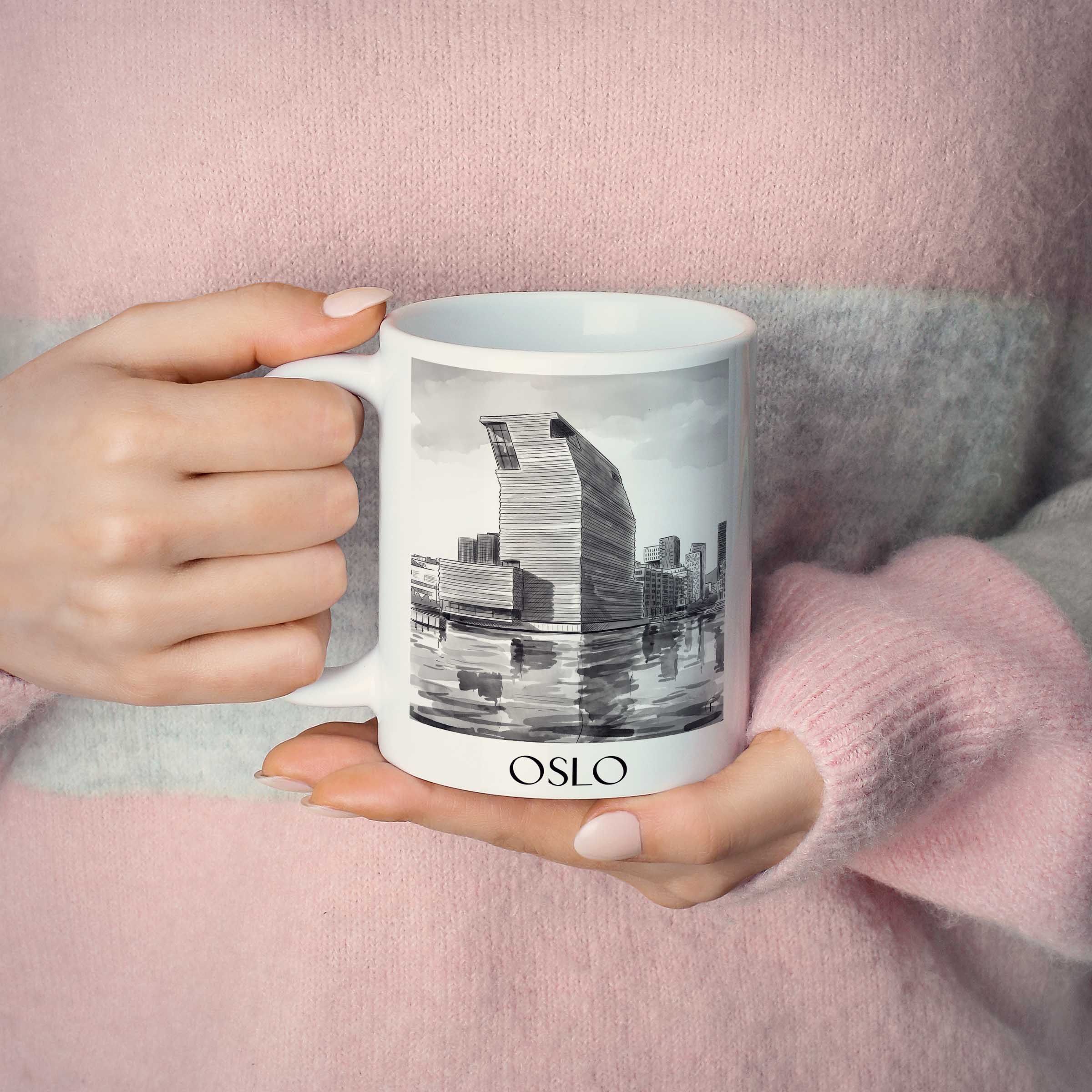oslo-norwegen-kaffeebecher-aquarell-schwarz-weiss