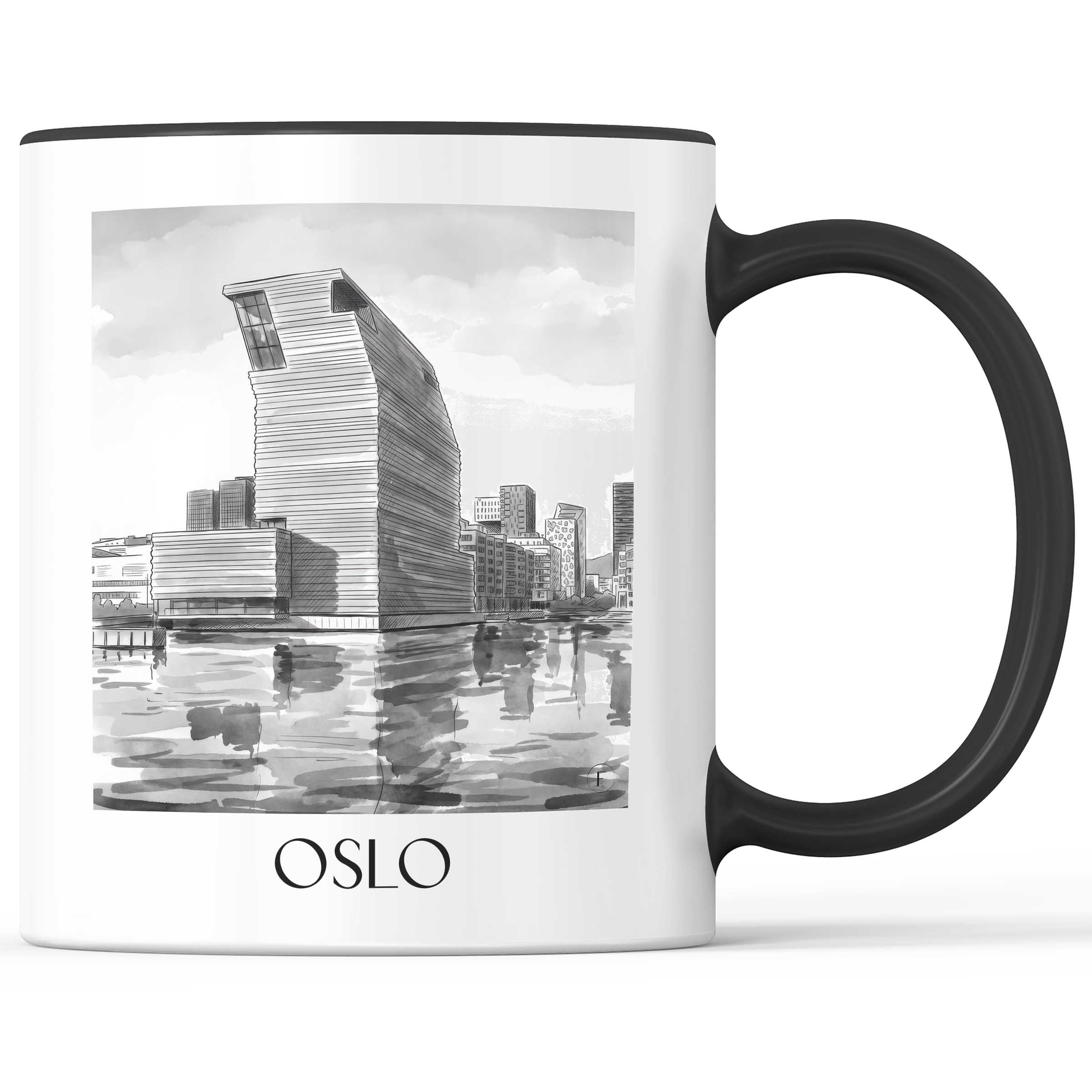 Oslo - Norwegen Becher - Kaffeetasse im Aquarell Schwarz-Weiß Stil - favplace