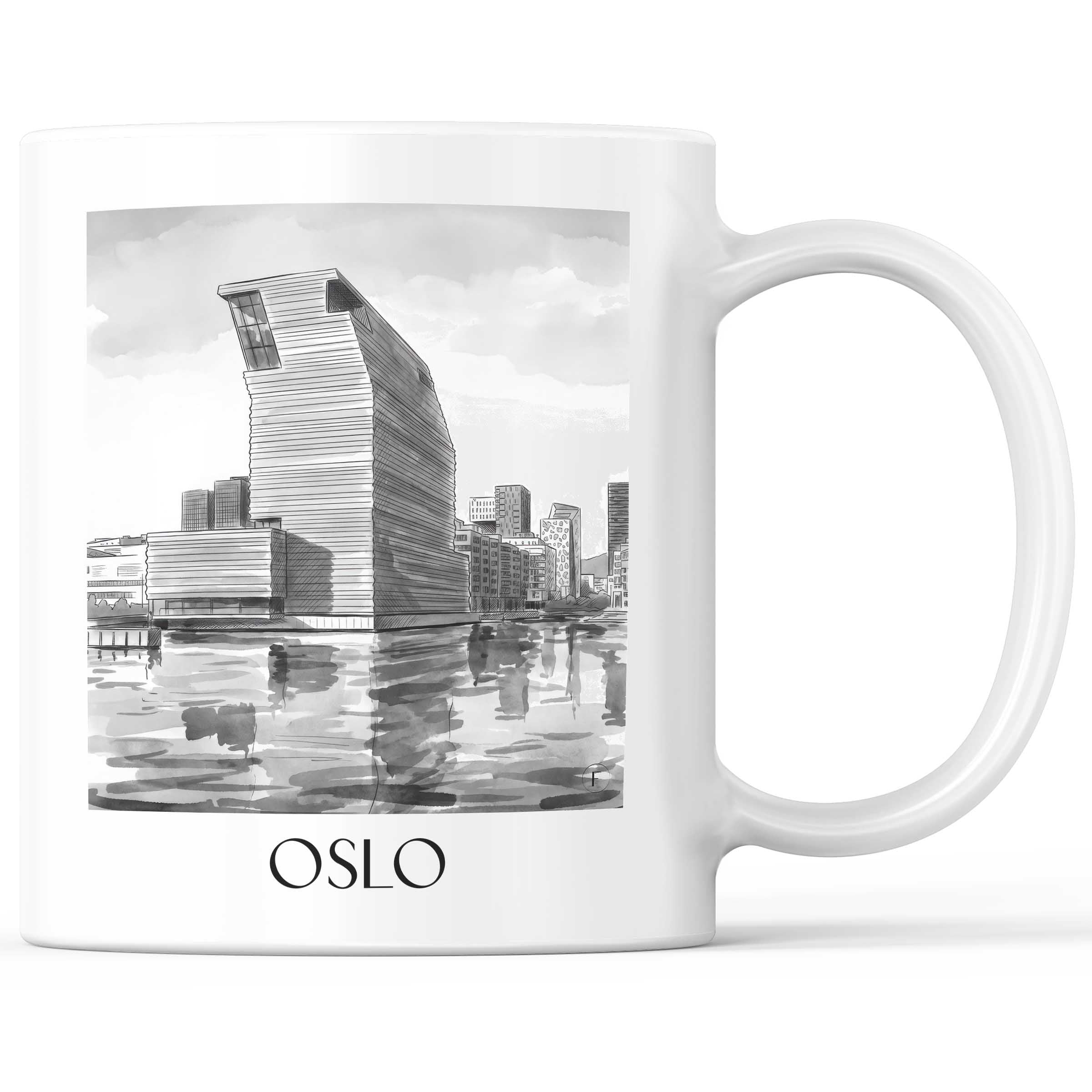 Oslo - Norwegen Becher - Kaffeetasse im Aquarell Schwarz-Weiß Stil - favplace