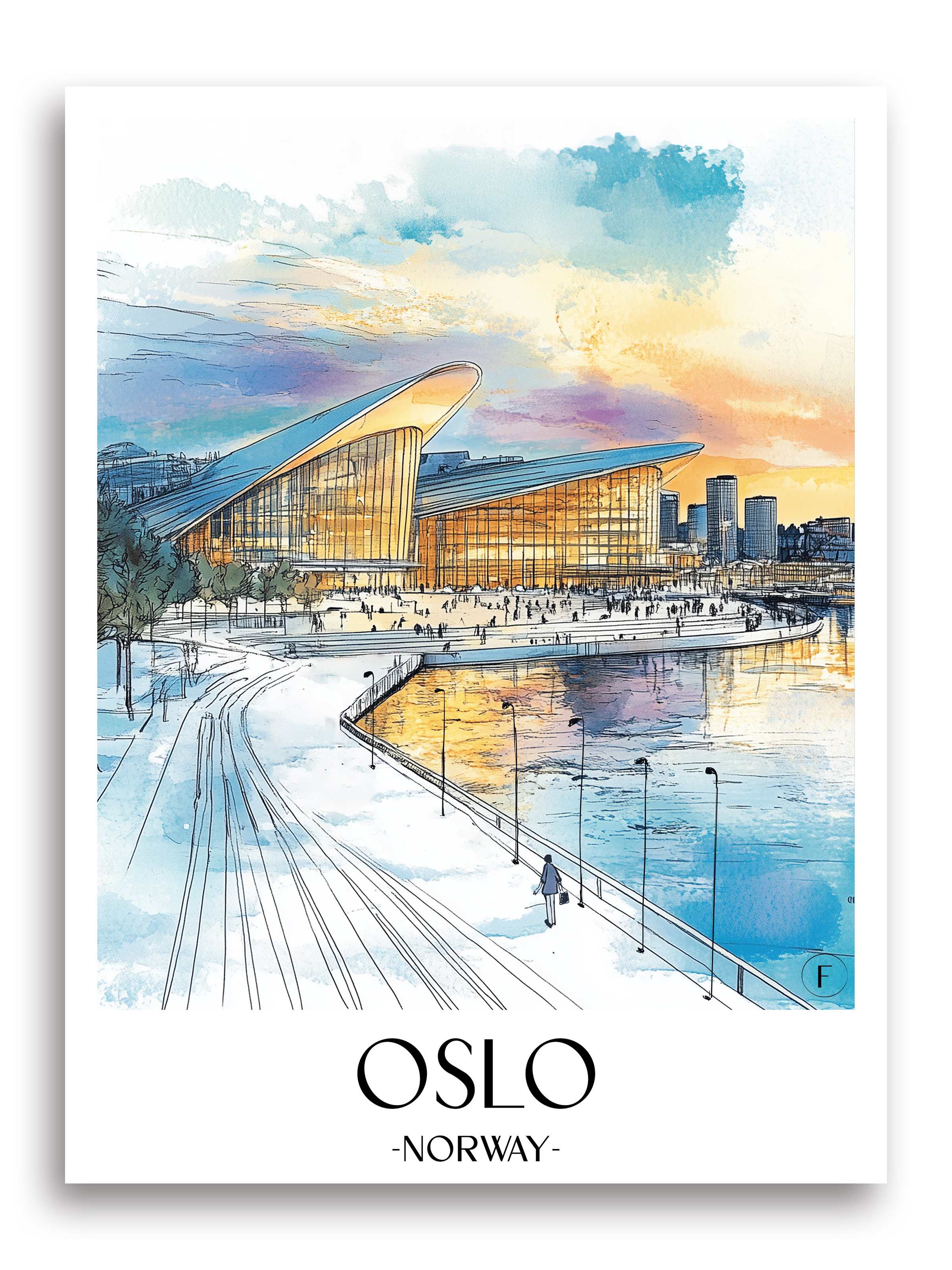 Oslo Poster -  Norwegen Kunstdruck - Aquarell von A4 bis A1 - favplace