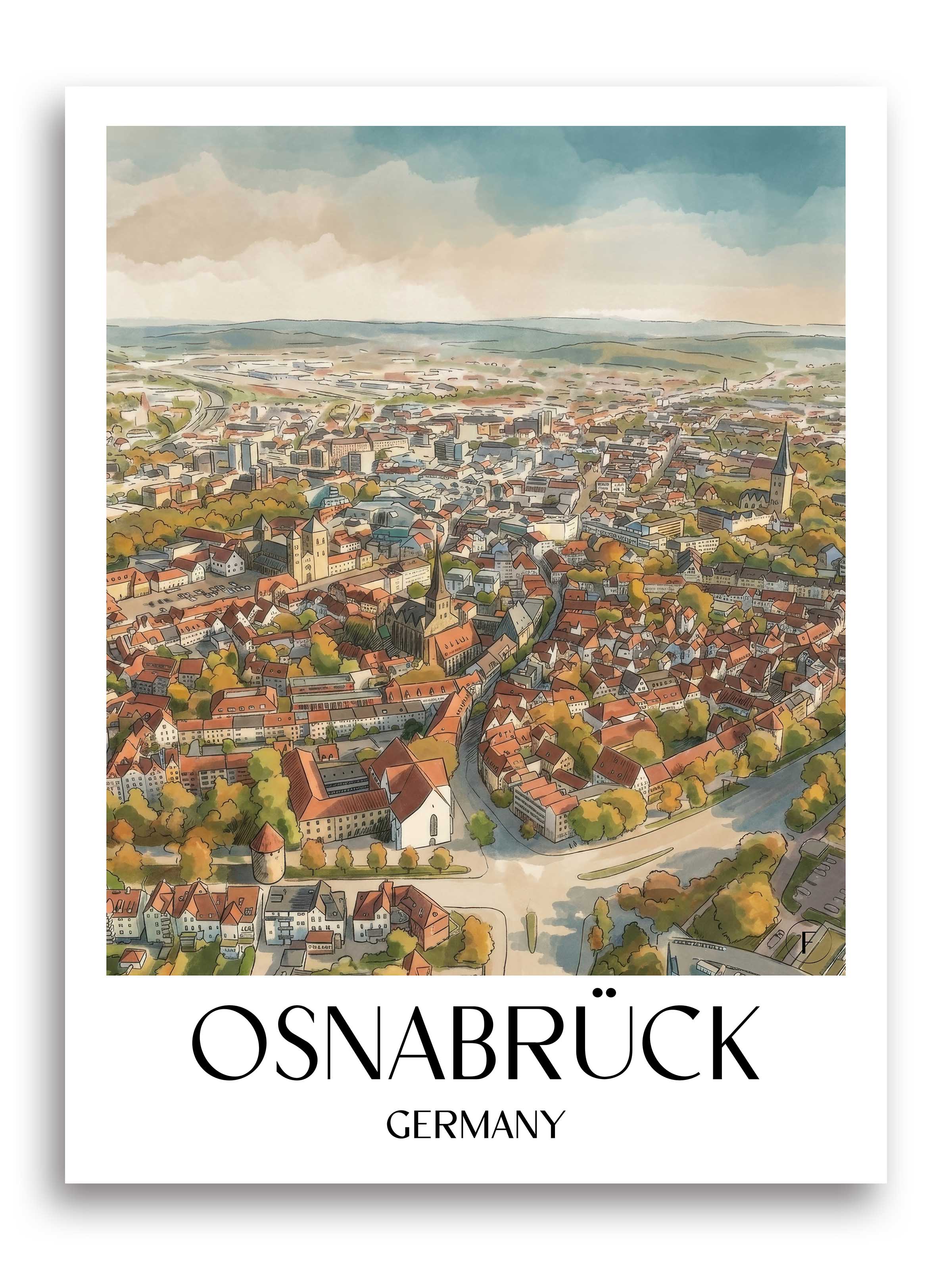 Osnabrück Poster - Niedersachsen - Deutschland Kunstdruck - Aquarell von A4 bis A1 - favplace