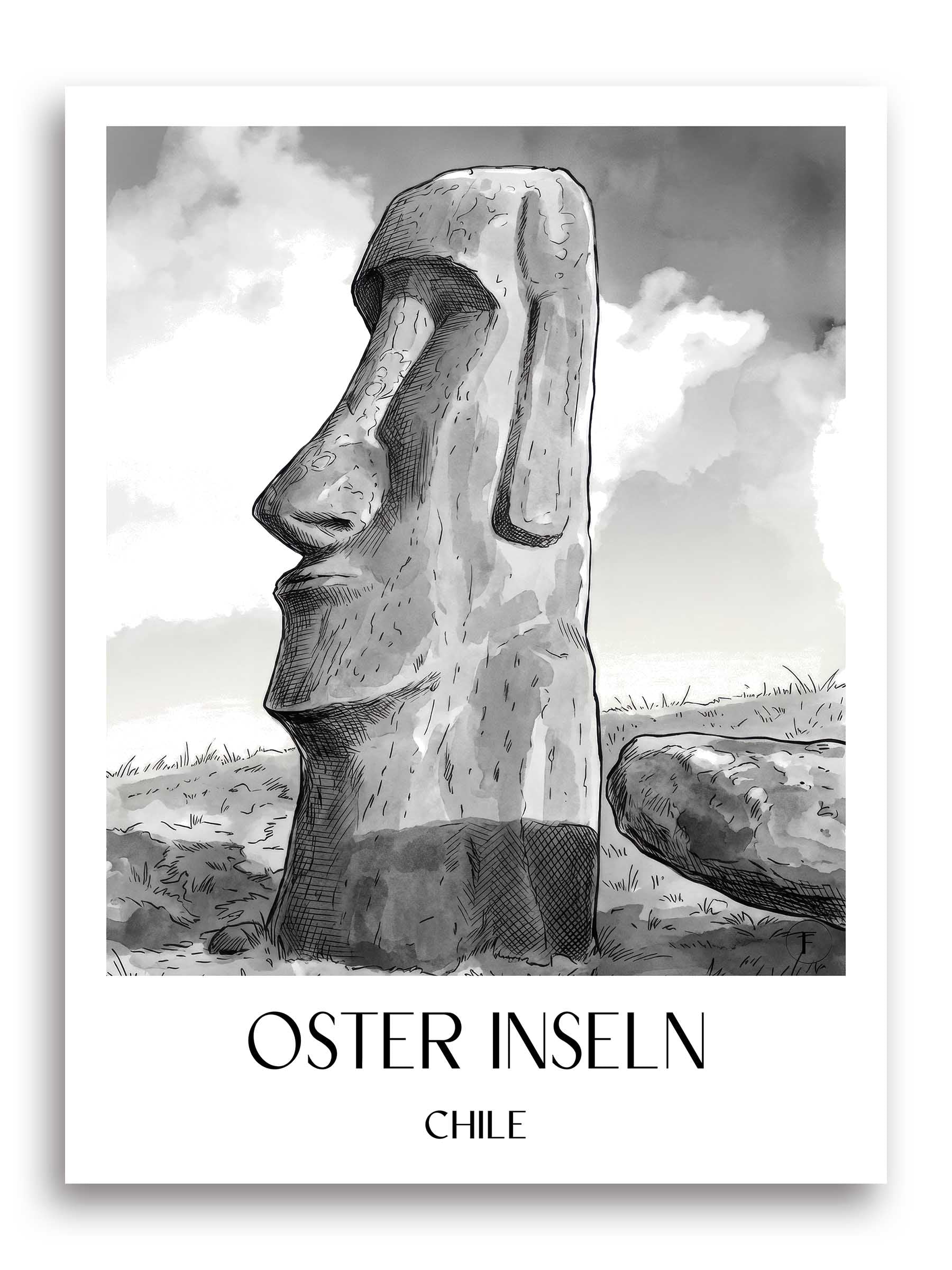 oster-inseln-chile-poster-aquarell-schwarz-weiss