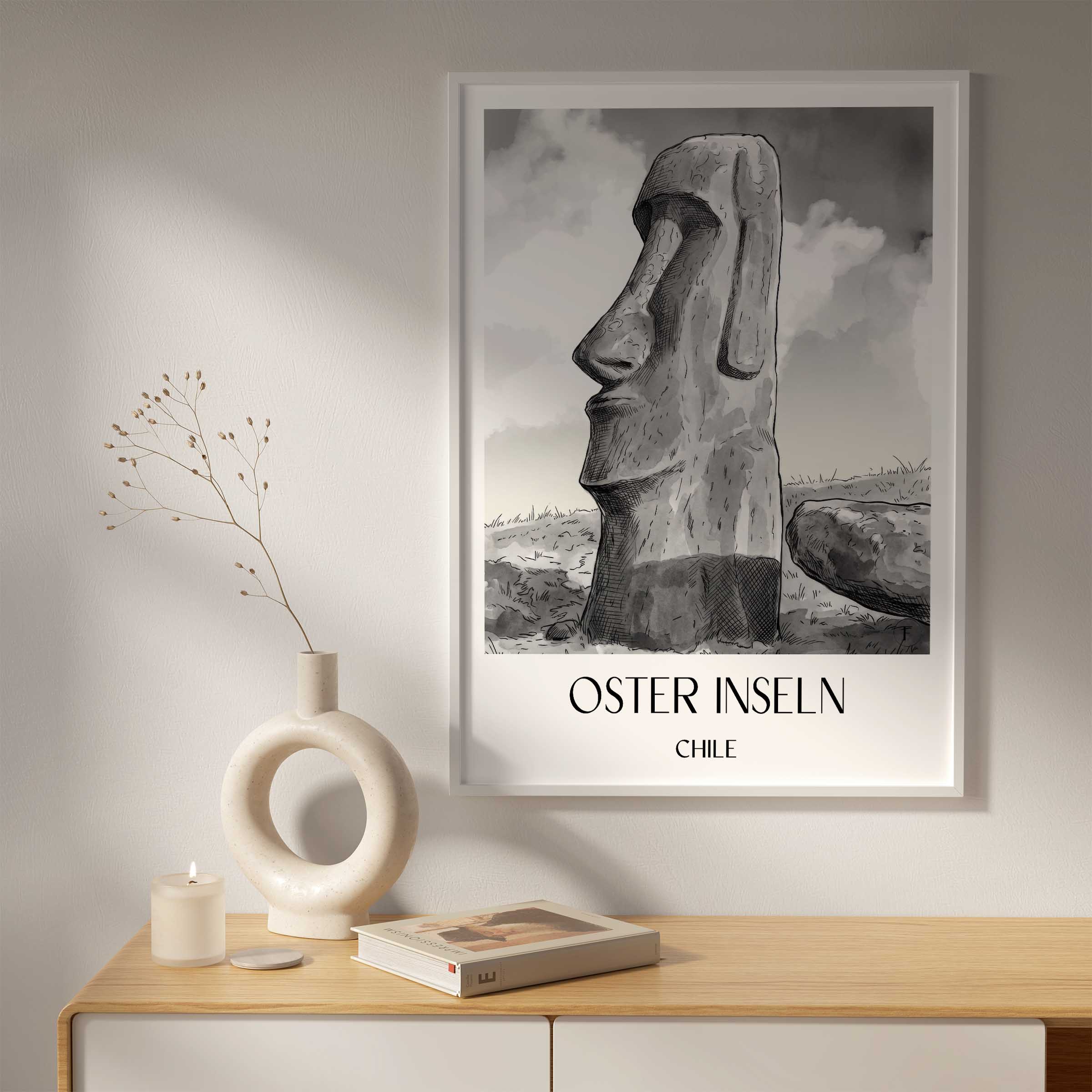 oster-inseln-chile-poster-aquarell-schwarz-weiss